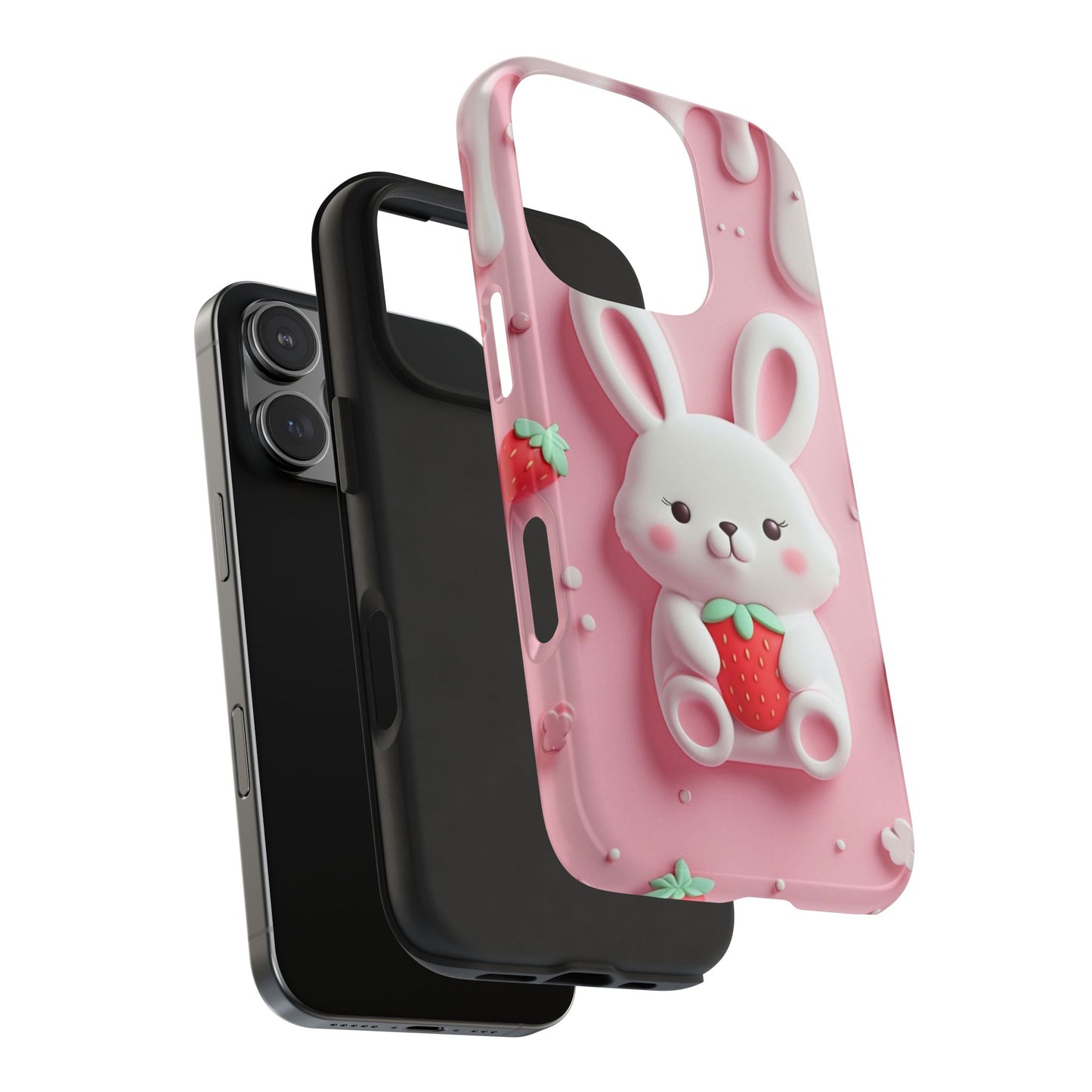 Cute Bunny Strawberry Tough Phone Case - Perfect for Kids & Spring Celebrations
