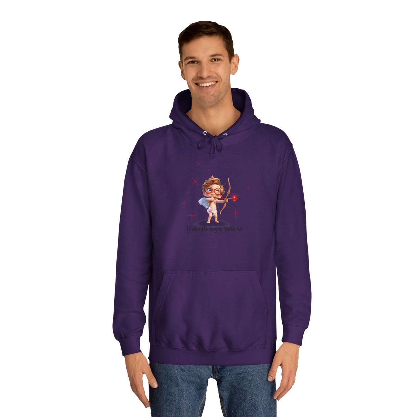 Ivory Cloud White Hoodie for Women – Value Her Cupid-Inspired Love Graphic Sweater