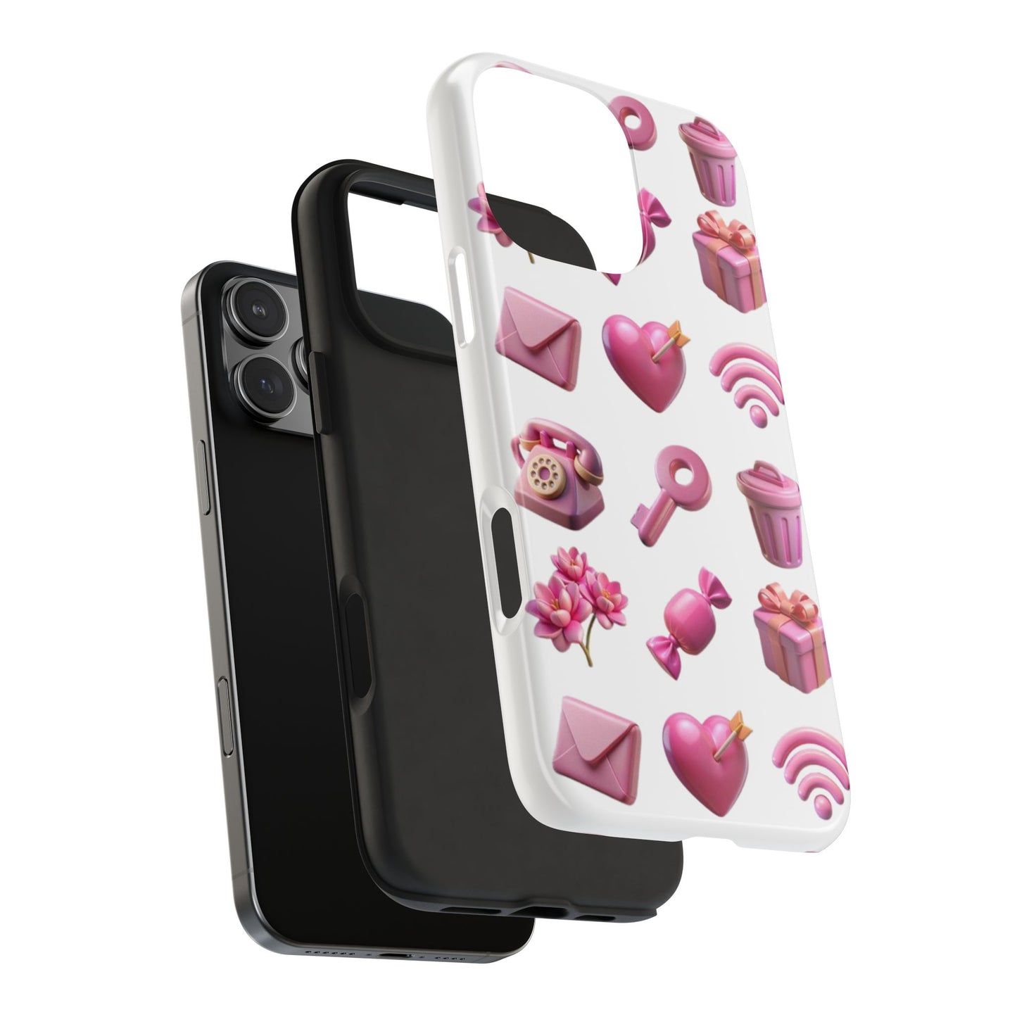 Cute and Colorful Tough Phone Case - Pink Emojis Design