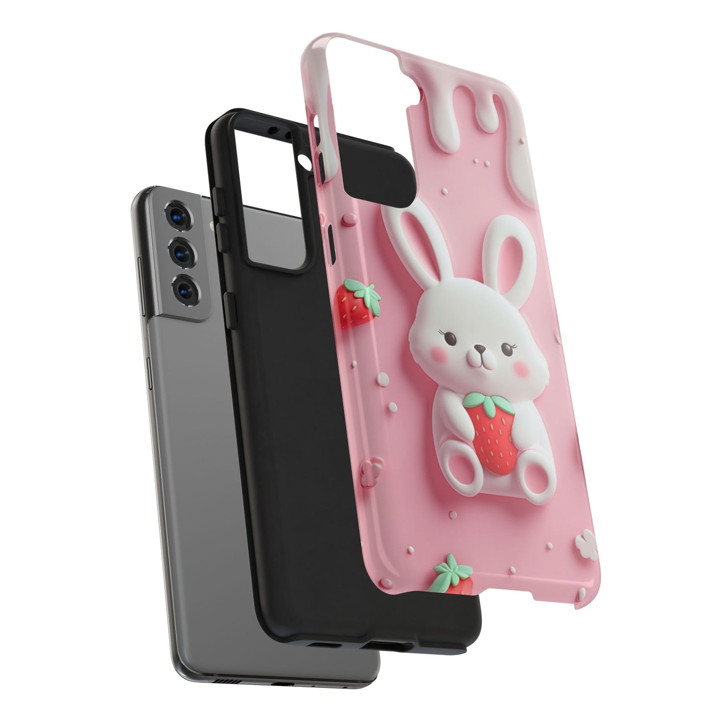 Cute Bunny Strawberry Tough Phone Case - Perfect for Kids & Spring Celebrations