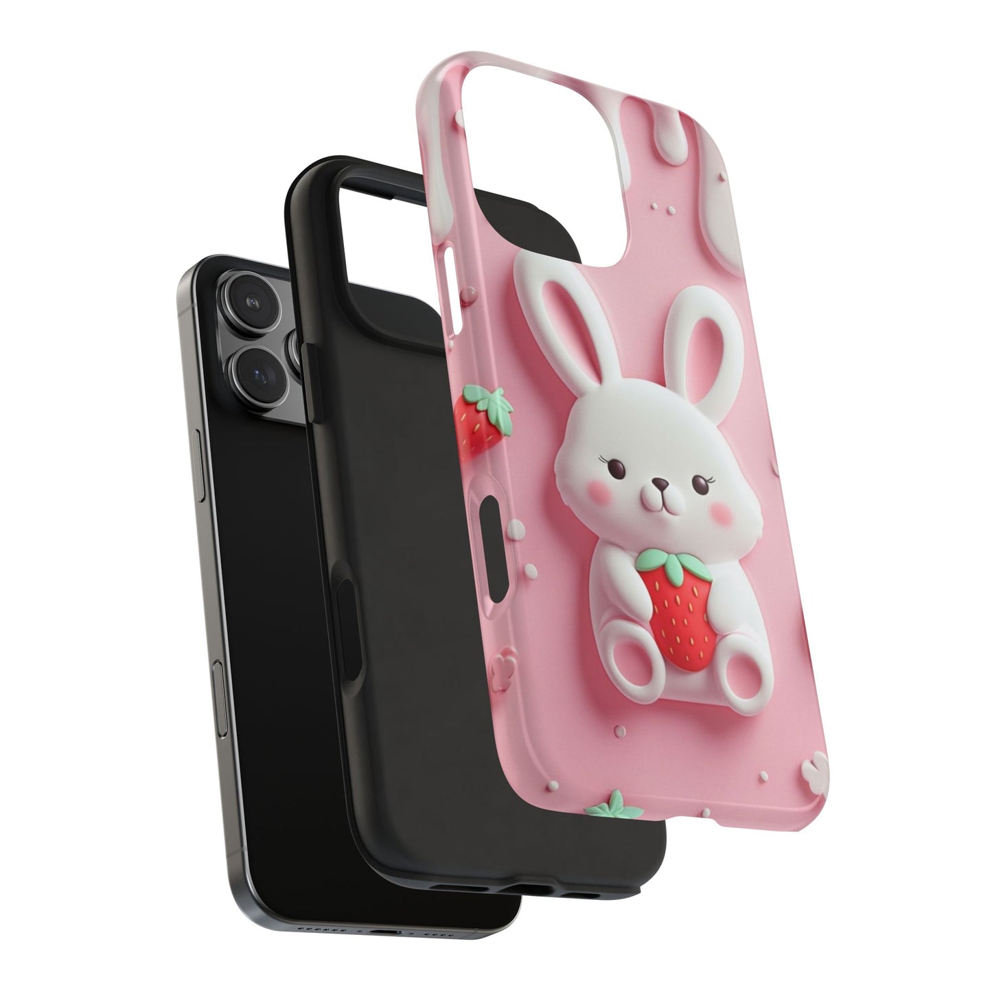 Cute Bunny Strawberry Tough Phone Case - Perfect for Kids & Spring Celebrations