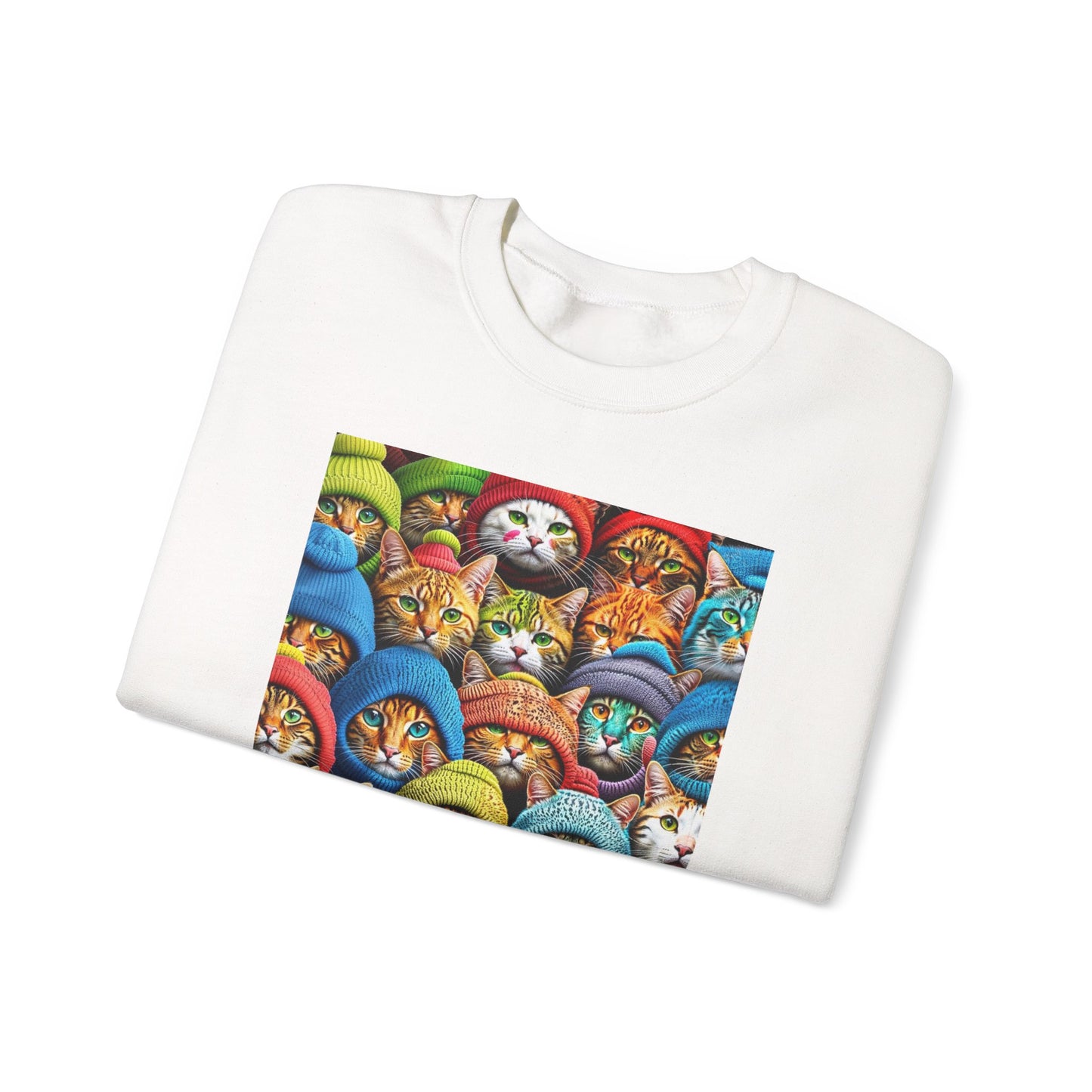 "Cozy Cat Crewneck Sweatshirt – Soft & Stylish Pullover with Colorful Cat Faces Design"