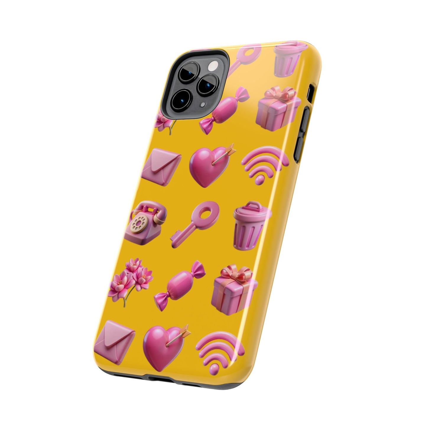 Cute and Colorful Tough Phone Case - Pink Emojis Design