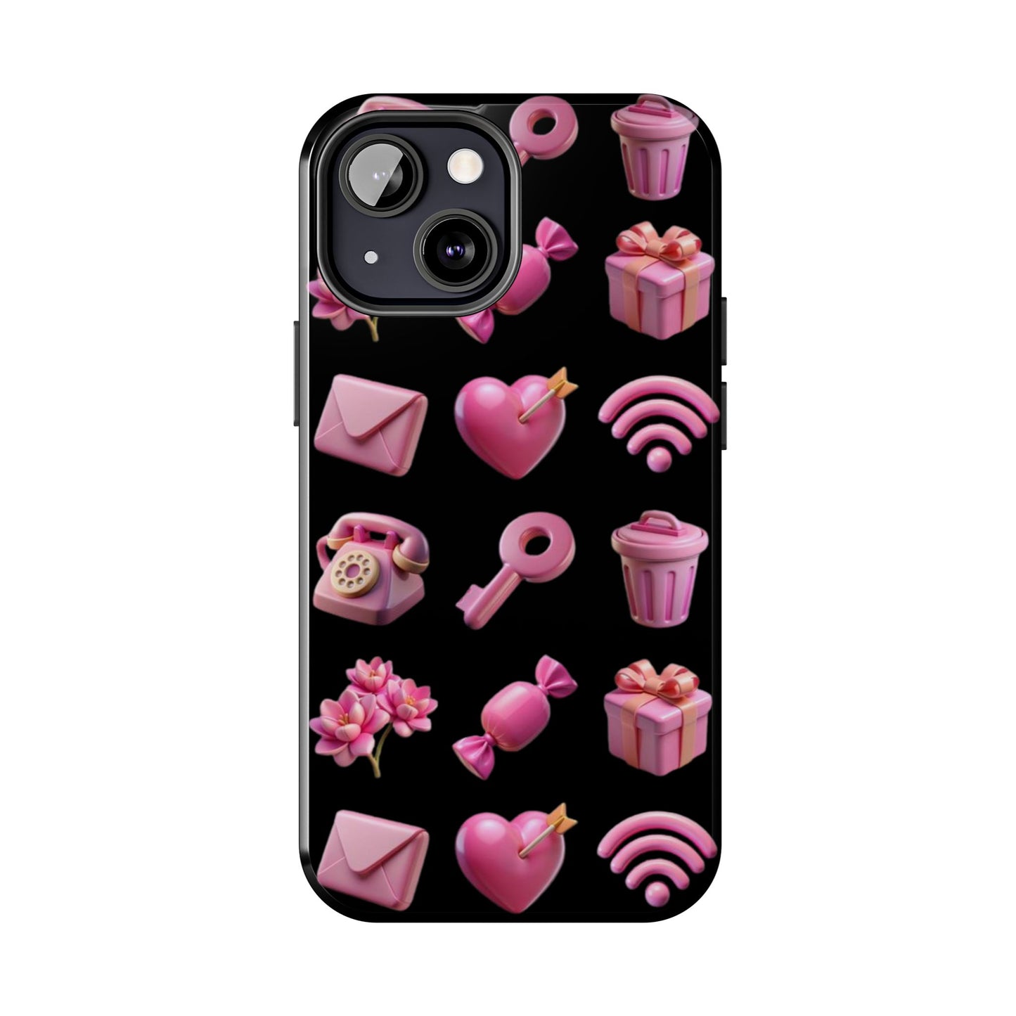 Cute and Colorful Tough Phone Case - Pink Emojis Design