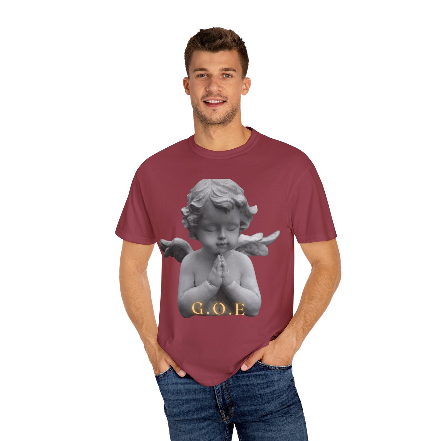 Heavenly White Men & Women T-Shirt – "G.O.E Angel" (God Over Everything) Faith-Inspired Tee