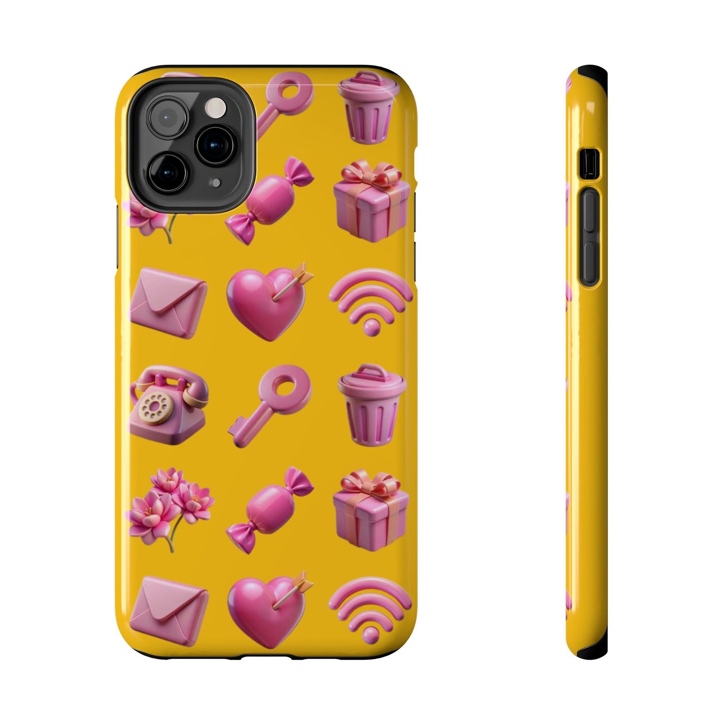 Cute and Colorful Tough Phone Case - Pink Emojis Design