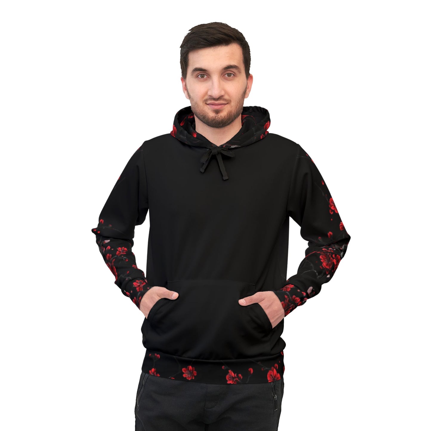 π₯ Black Hoodie with Red Chinese Floral Design β Elegant & Stylish Streetwear for Men & Women πΊ