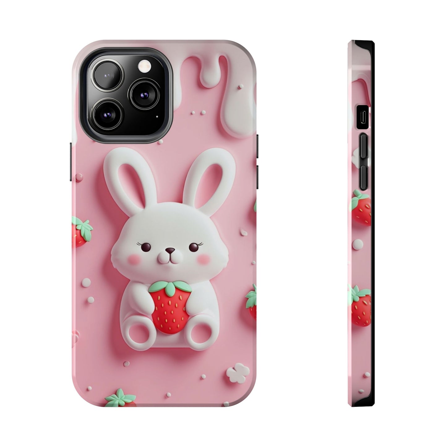 Cute Bunny Strawberry Tough Phone Case - Perfect for Kids & Spring Celebrations