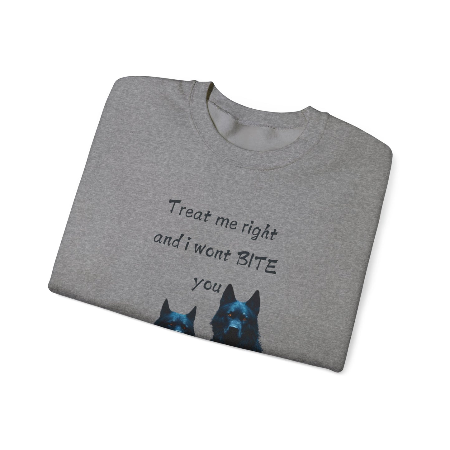 πΎ Funny Dog Lover Pink Sweatshirt β "Treat Me Right and I Won't Bite" Design for Dog Lovers & Pet Owners