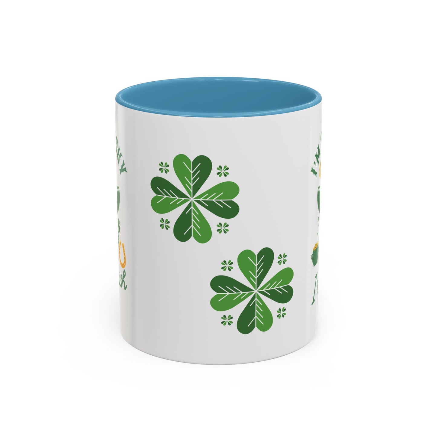 "Funny St. Patrick's Day Coffee Mug – 'I'm So Lucky I'm Irish' with Cowboy, Pot of Gold & Horseshoe Design"