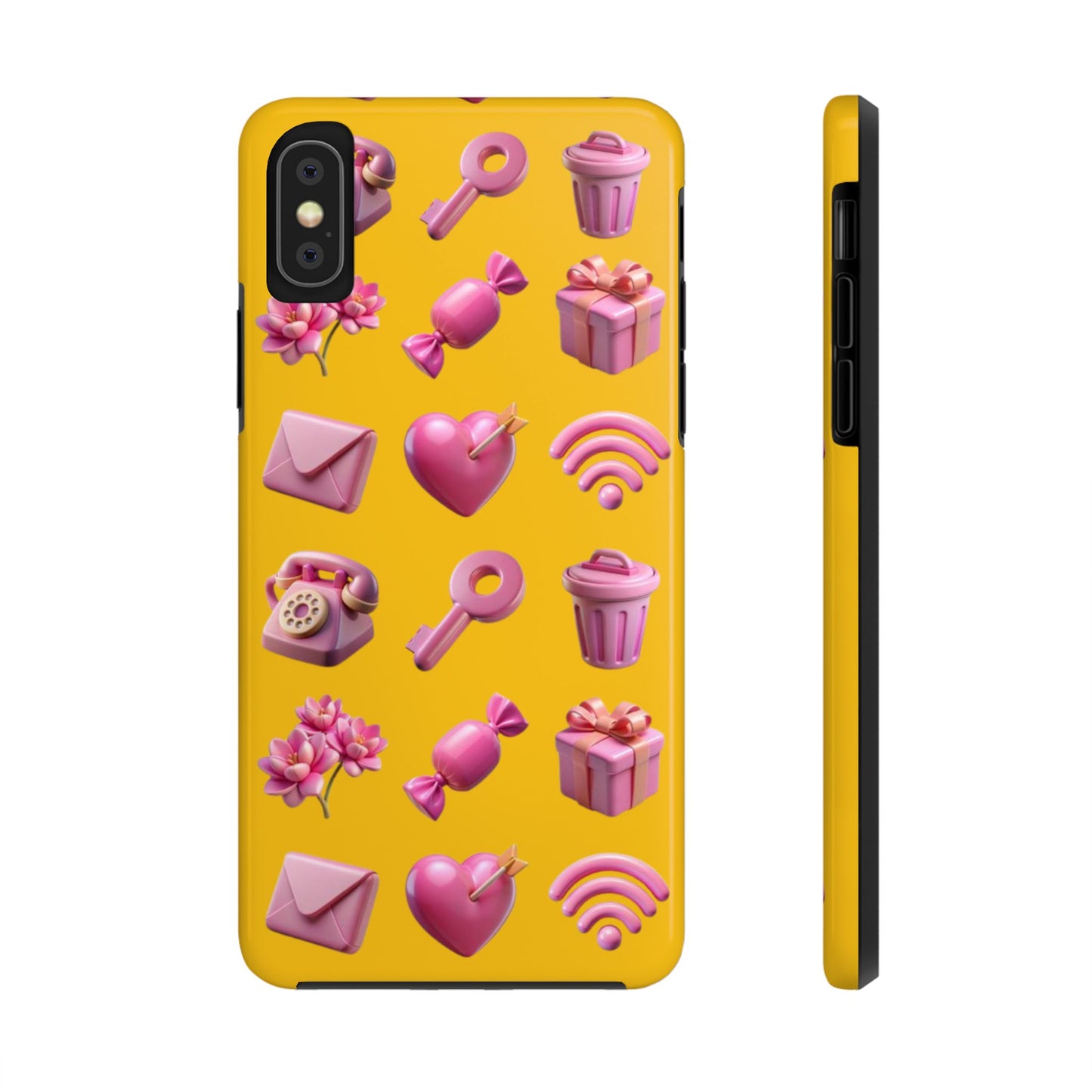 Cute and Colorful Tough Phone Case - Pink Emojis Design