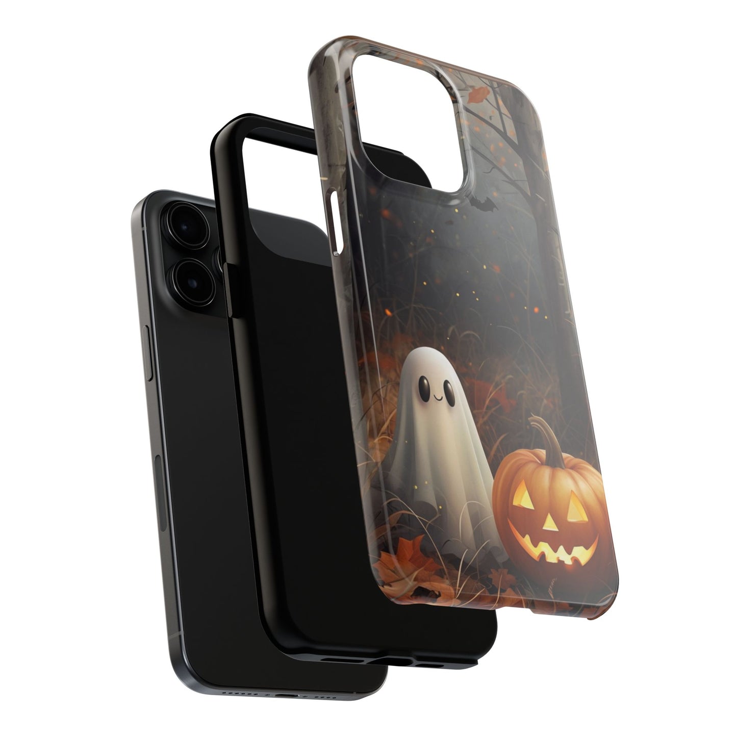 Spooky Halloween Phone Case - Tough Protective Cover with Ghost and Pumpkin Design
