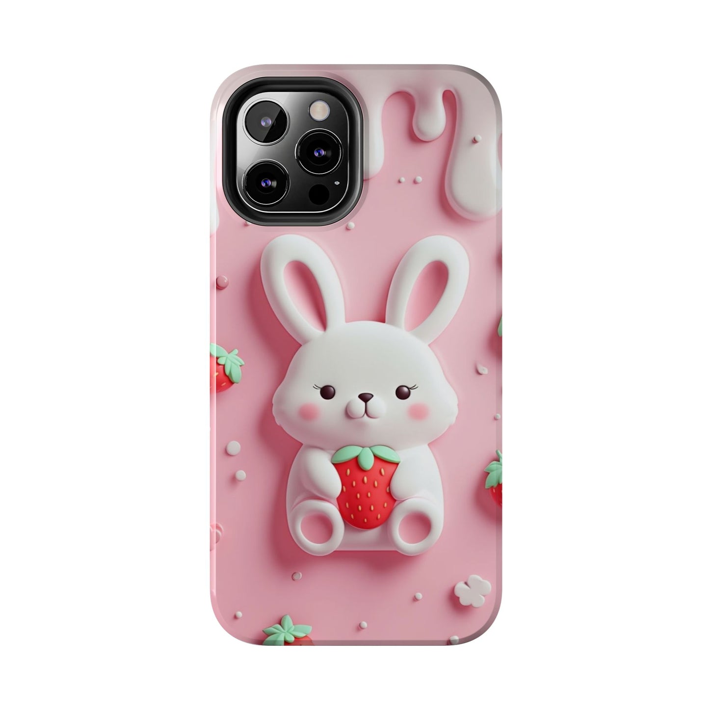 Cute Bunny Strawberry Tough Phone Case - Perfect for Kids & Spring Celebrations