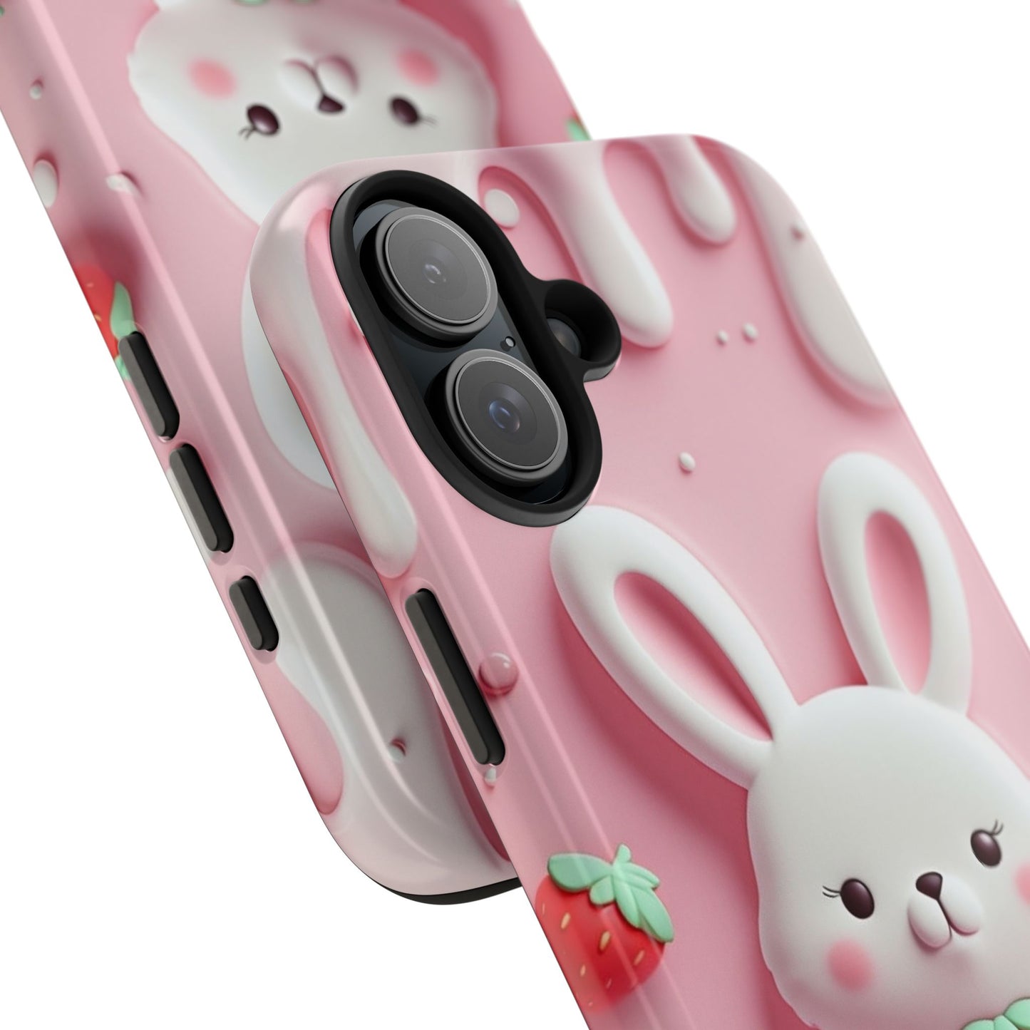 Cute Bunny Strawberry Tough Phone Case - Perfect for Kids & Spring Celebrations