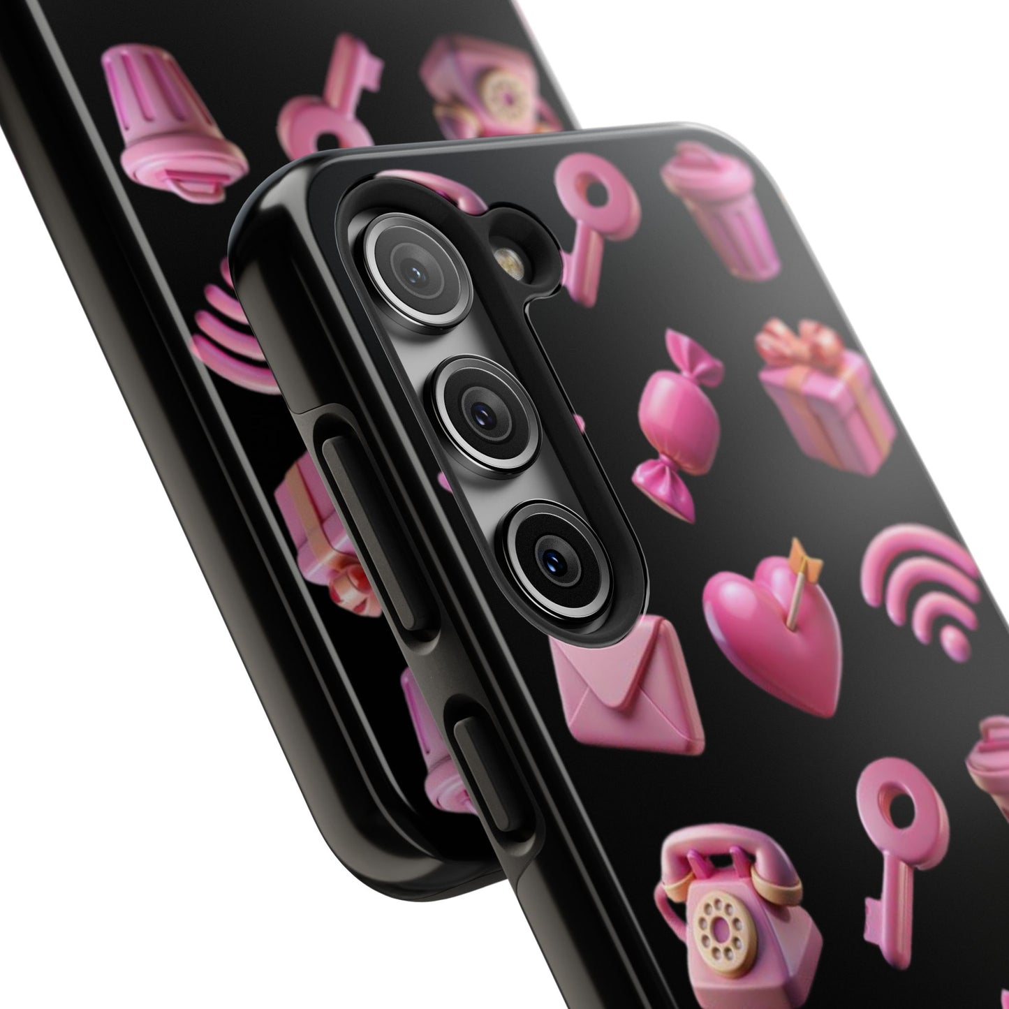 Cute and Colorful Tough Phone Case - Pink Emojis Design
