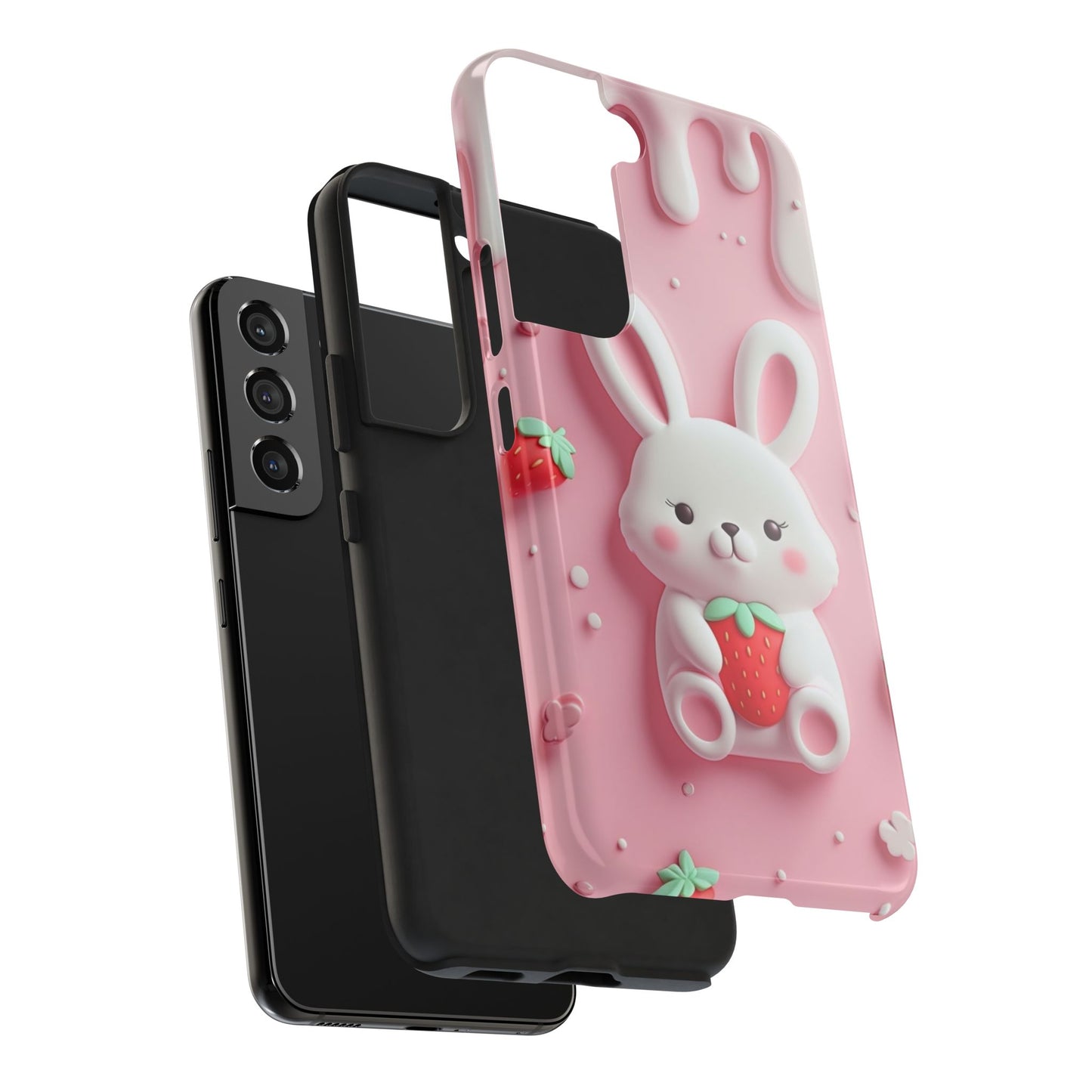 Cute Bunny Strawberry Tough Phone Case - Perfect for Kids & Spring Celebrations