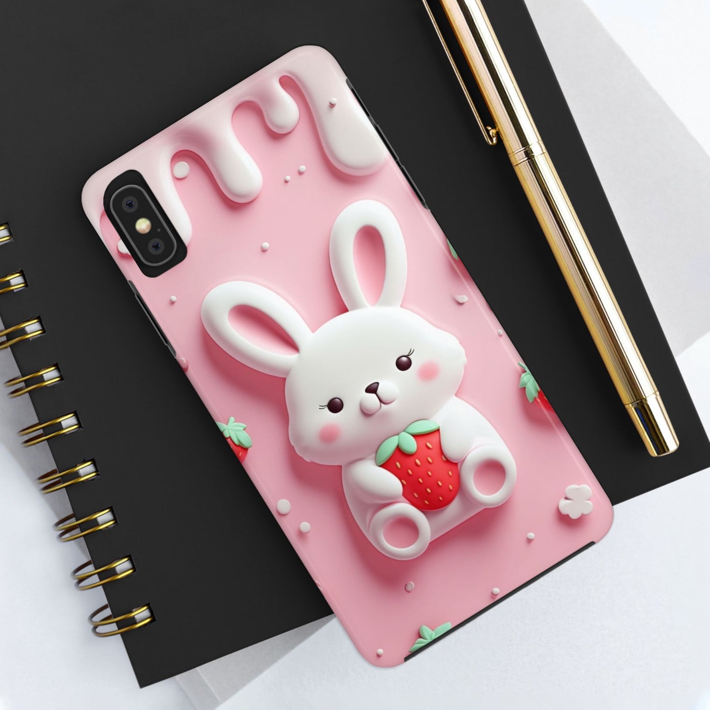 Cute Bunny Strawberry Tough Phone Case - Perfect for Kids & Spring Celebrations