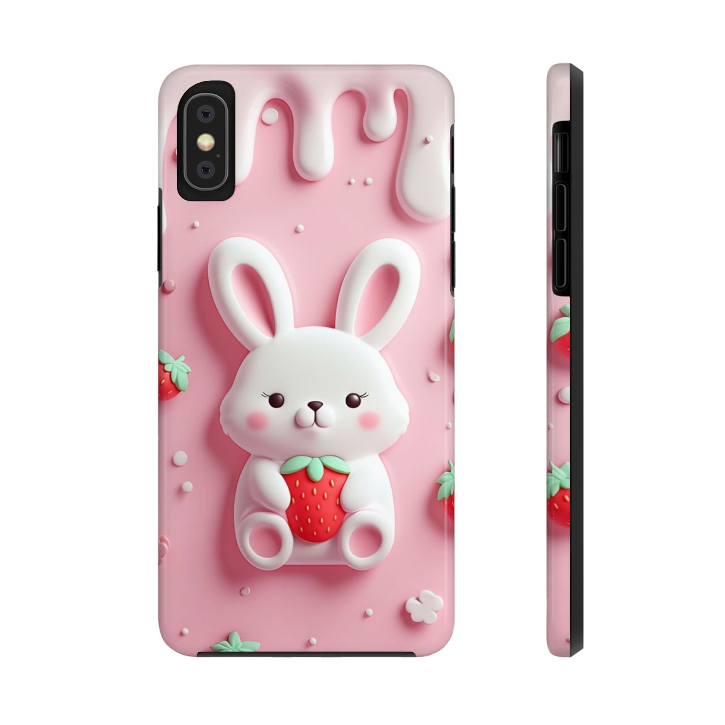 Cute Bunny Strawberry Tough Phone Case - Perfect for Kids & Spring Celebrations