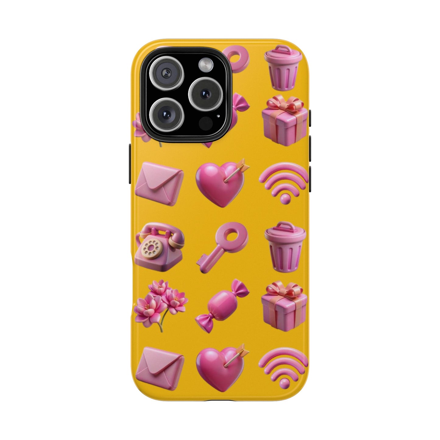 Cute and Colorful Tough Phone Case - Pink Emojis Design