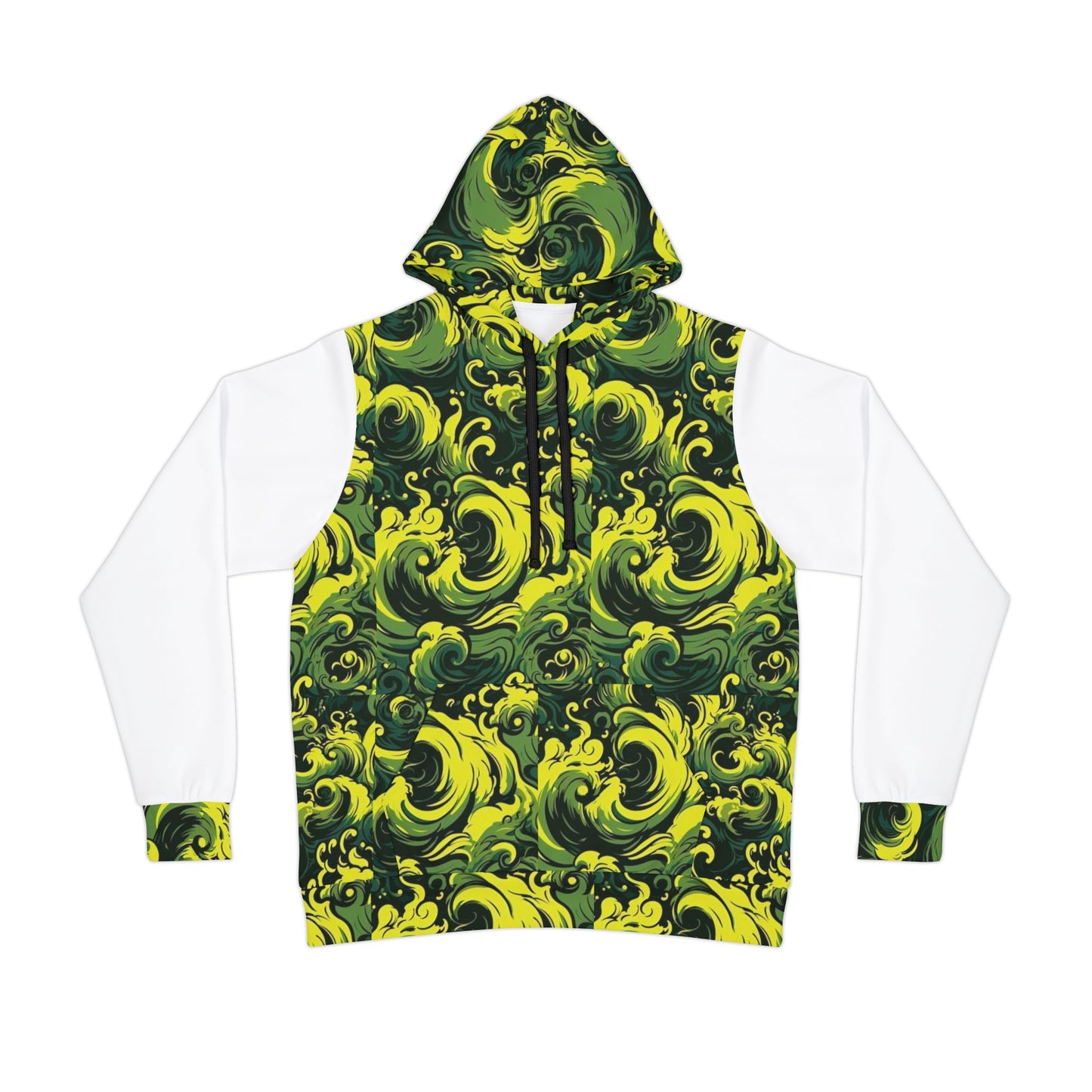 🔥 Men’s White Hoodie with Green & Yellow Pattern – Bold & Stylish Streetwear