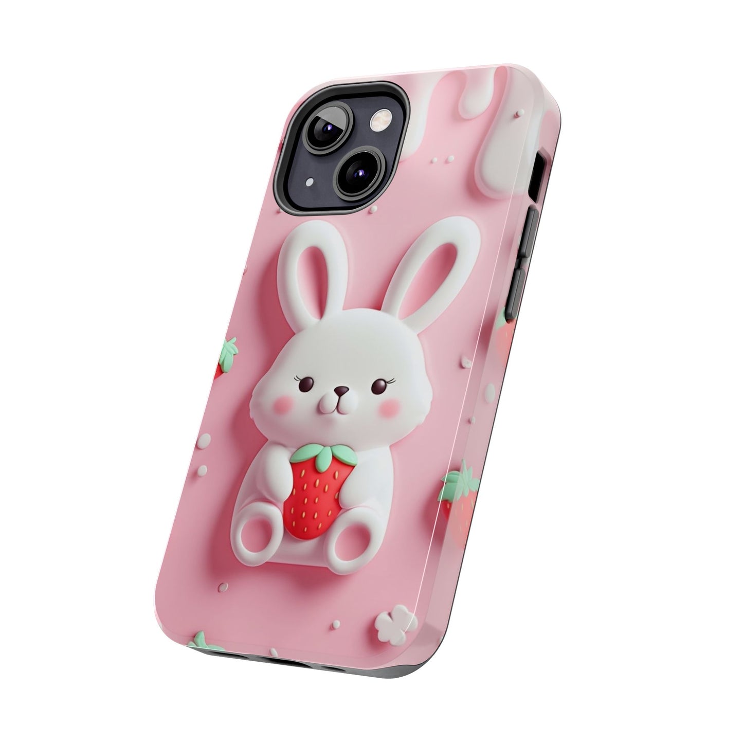 Cute Bunny Strawberry Tough Phone Case - Perfect for Kids & Spring Celebrations