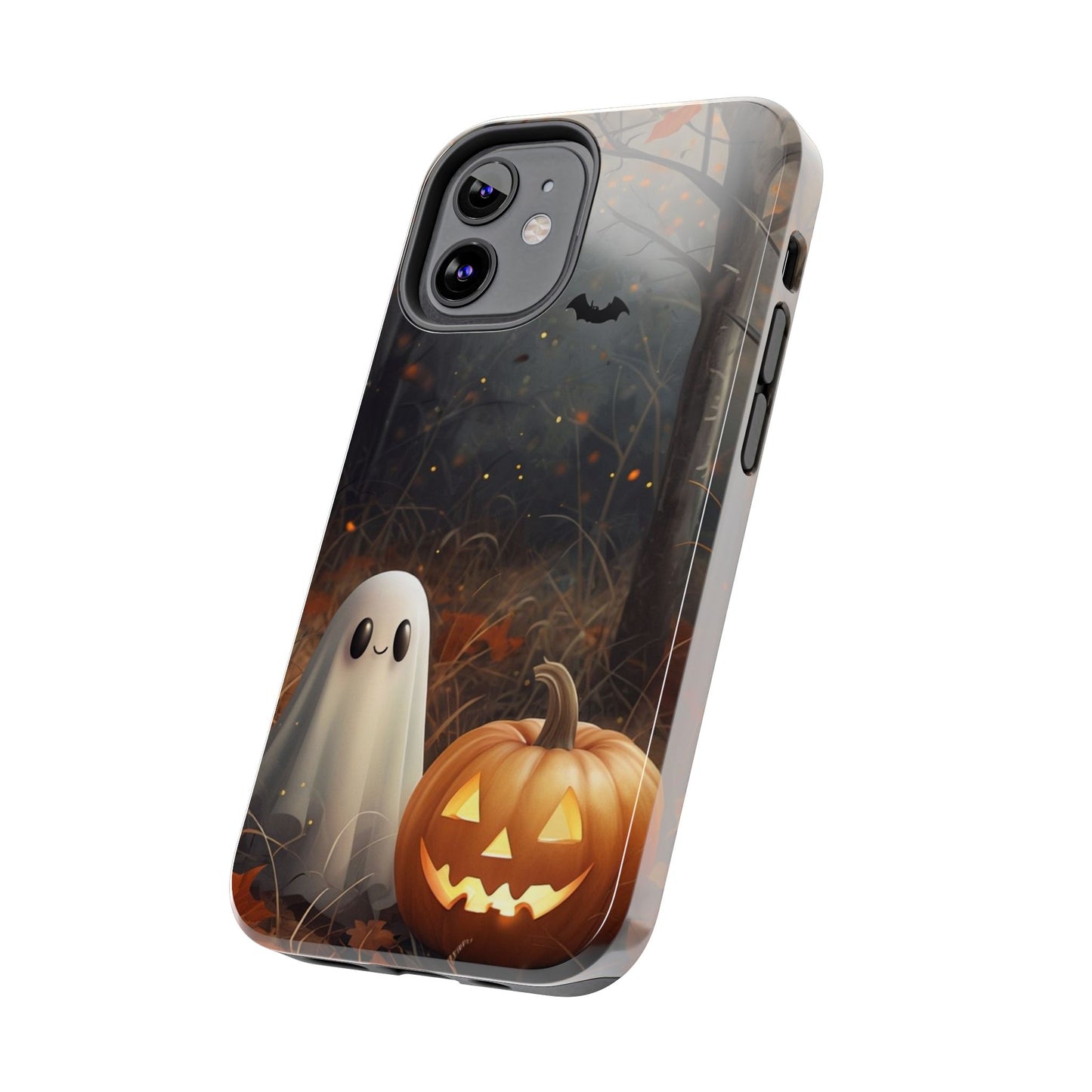 Spooky Halloween Phone Case - Tough Protective Cover with Ghost and Pumpkin Design