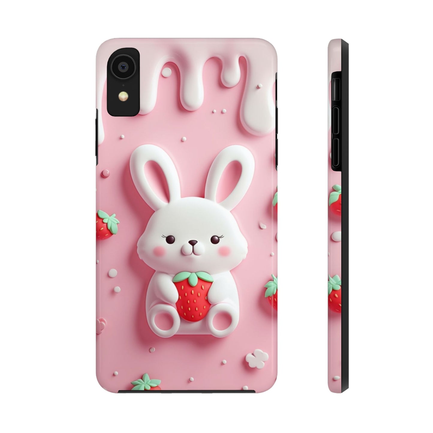 Cute Bunny Strawberry Tough Phone Case - Perfect for Kids & Spring Celebrations