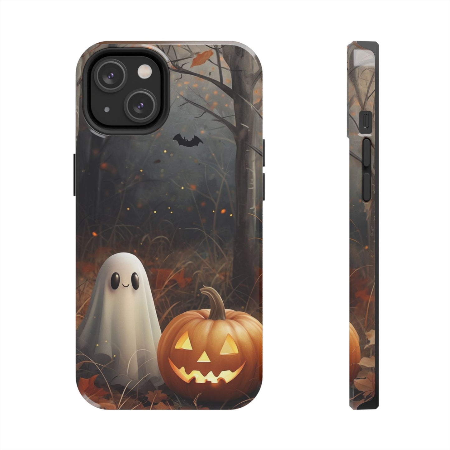 Spooky Halloween Phone Case - Tough Protective Cover with Ghost and Pumpkin Design