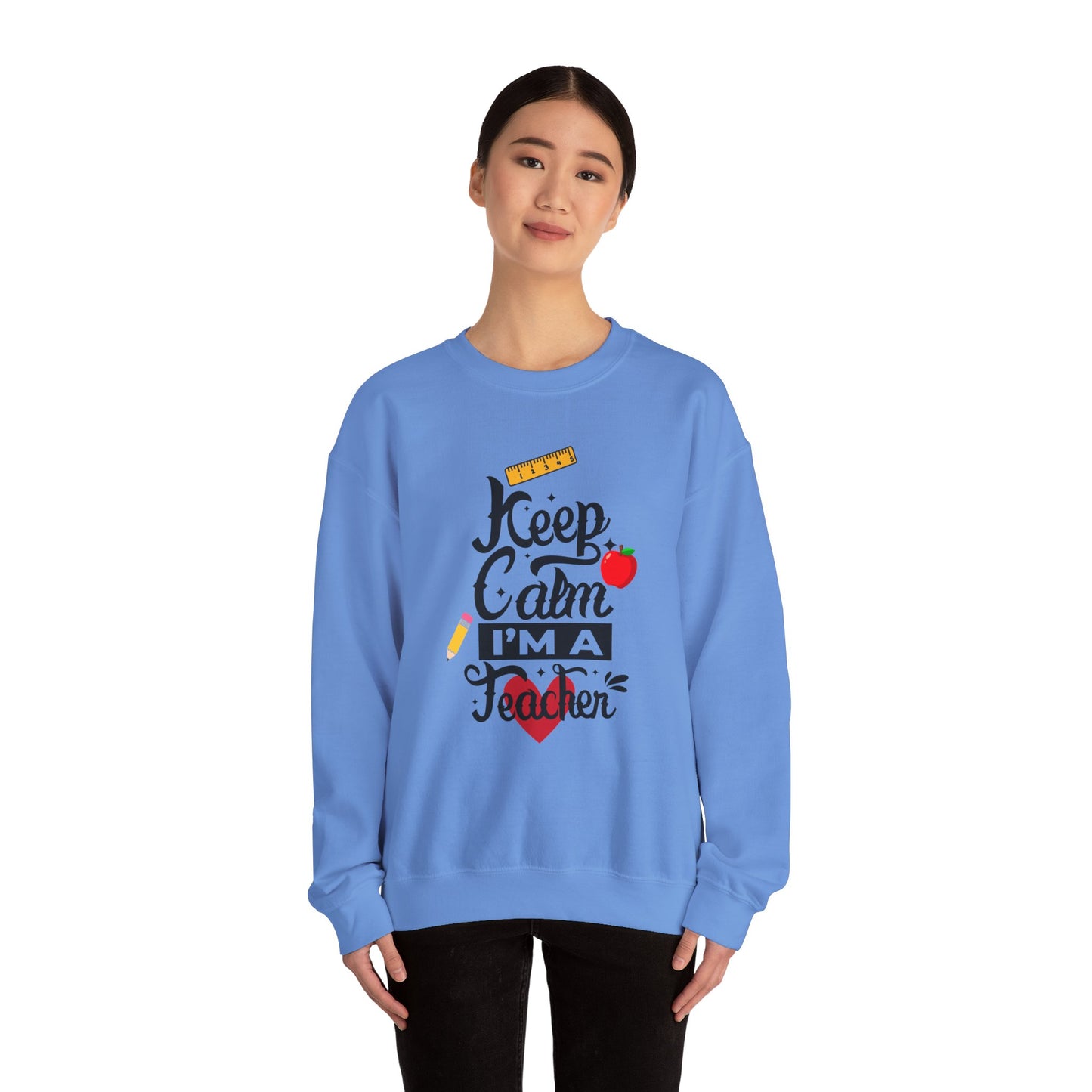 Chalkboard Calm Baby Blue Sweatshirt for Women – Keep Calm I'm a Teacher Appreciation Crew