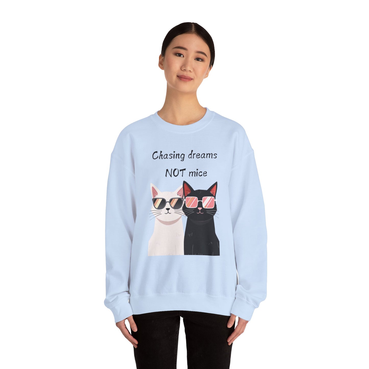 Dusty Lilac Chasing Dreams Cat-Lover Sweater for Men & Women – Whiskered Motivation Style