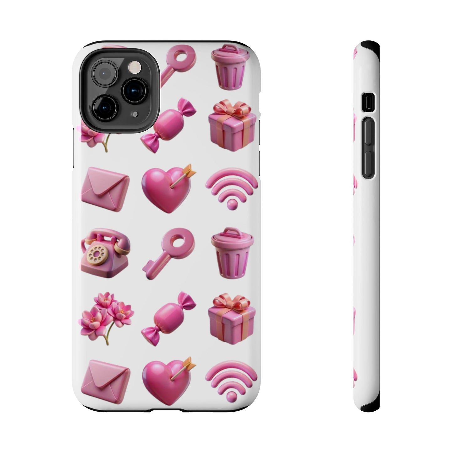Cute and Colorful Tough Phone Case - Pink Emojis Design