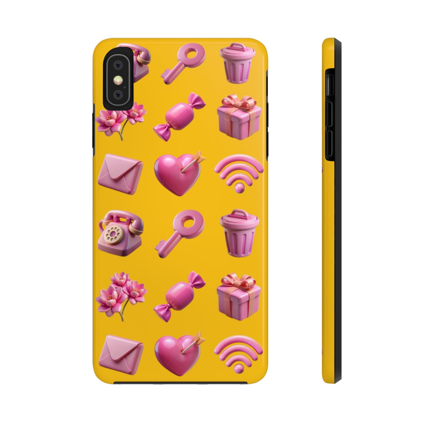 Cute and Colorful Tough Phone Case - Pink Emojis Design