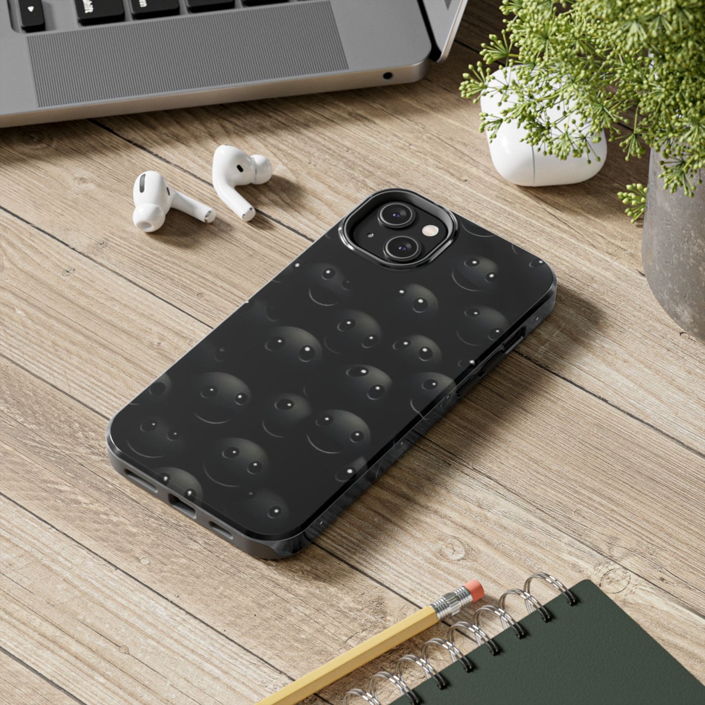 😊 Cute Smiley Face Black Tough Phone Case – Fun & Durable Protection for iPhone & Android
