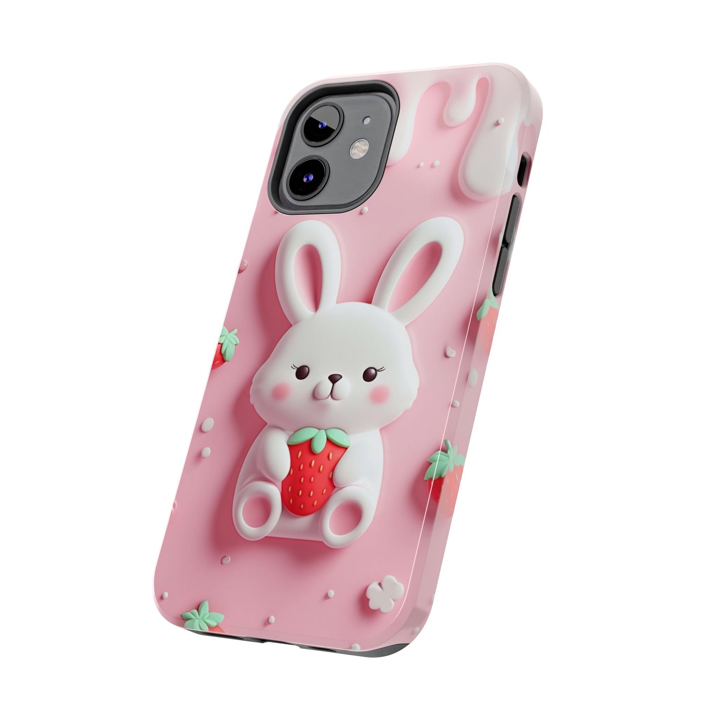 Cute Bunny Strawberry Tough Phone Case - Perfect for Kids & Spring Celebrations