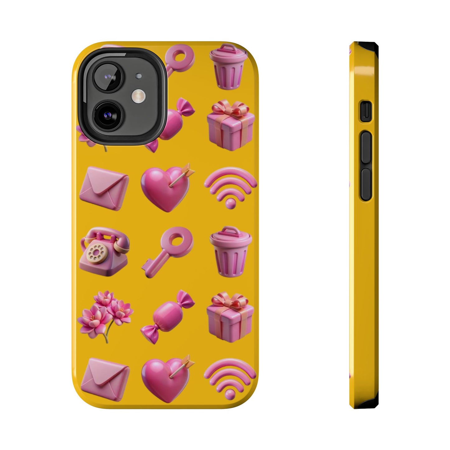 Cute and Colorful Tough Phone Case - Pink Emojis Design