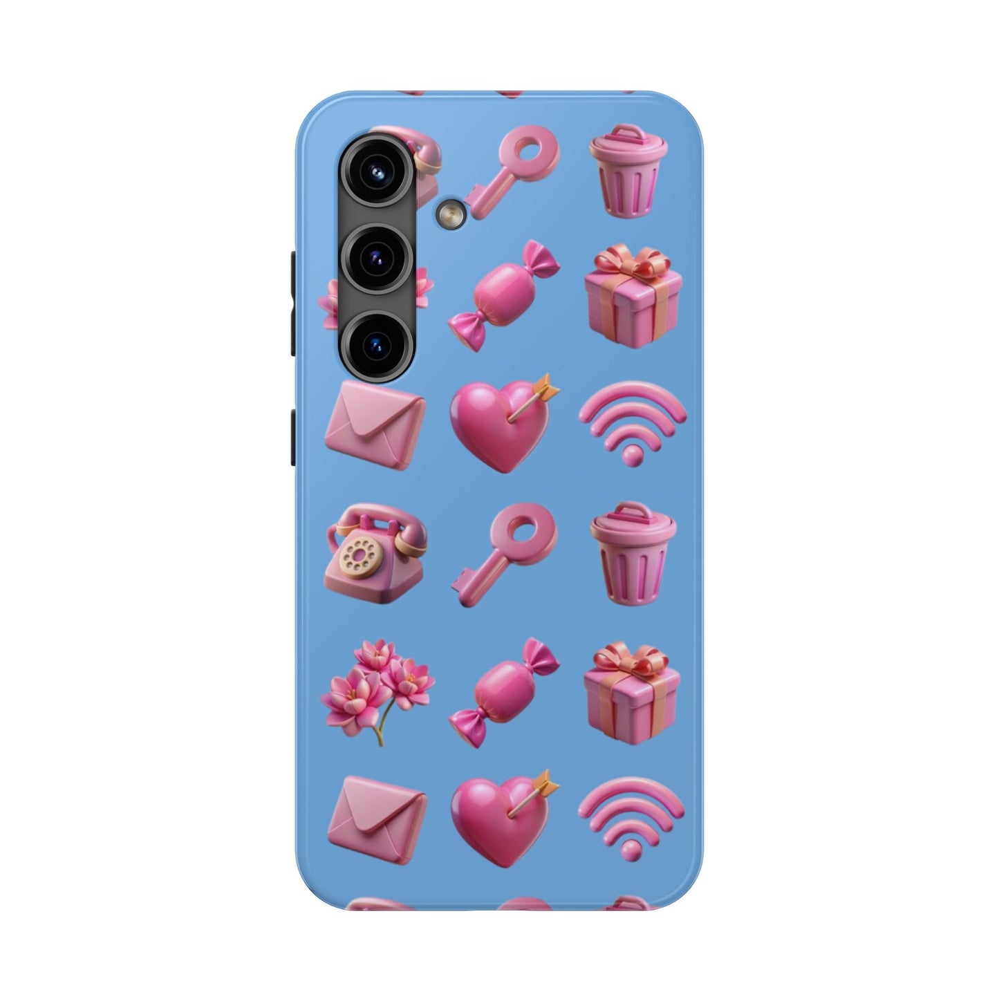 Cute and Colorful Tough Phone Case - Pink Emojis Design