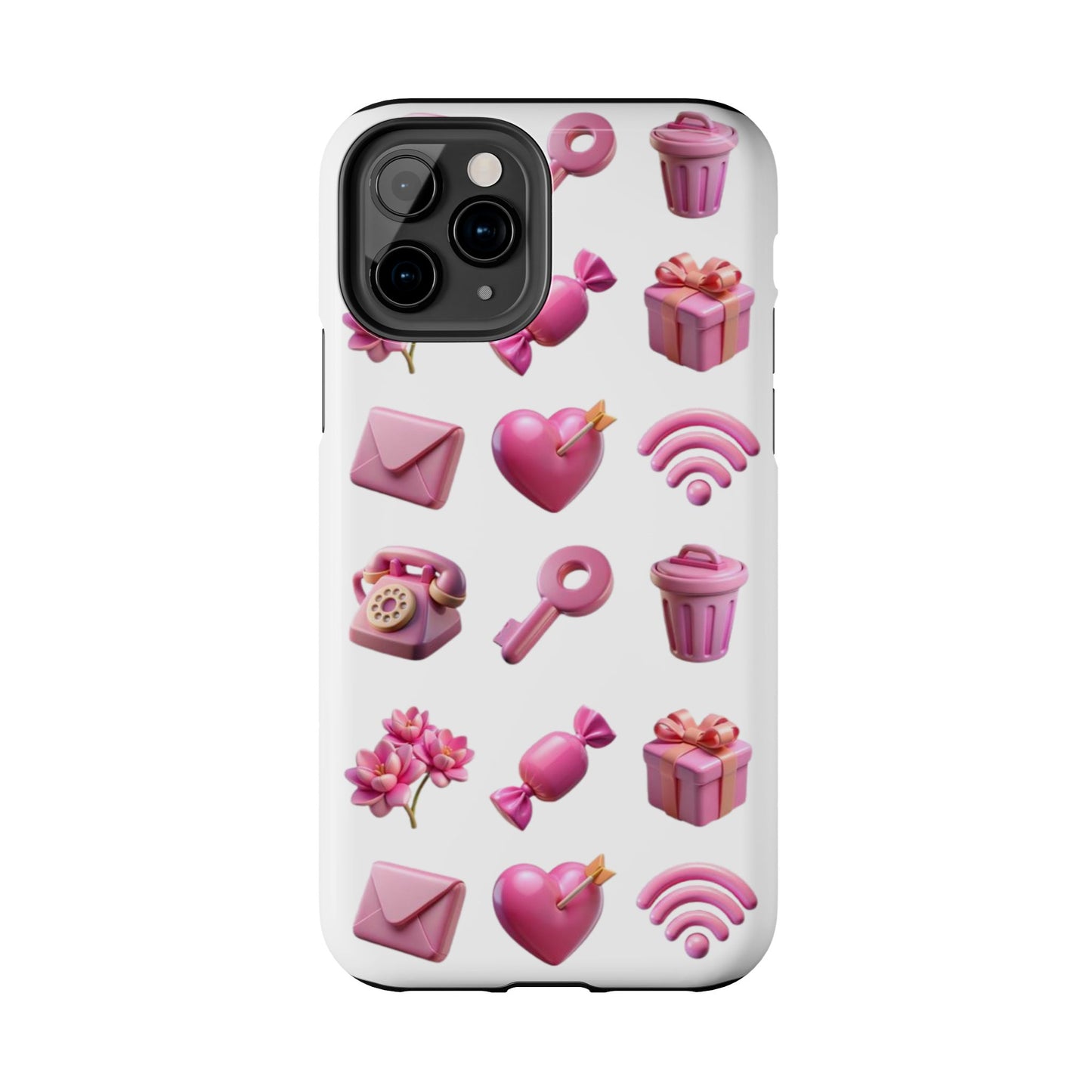 Cute and Colorful Tough Phone Case - Pink Emojis Design