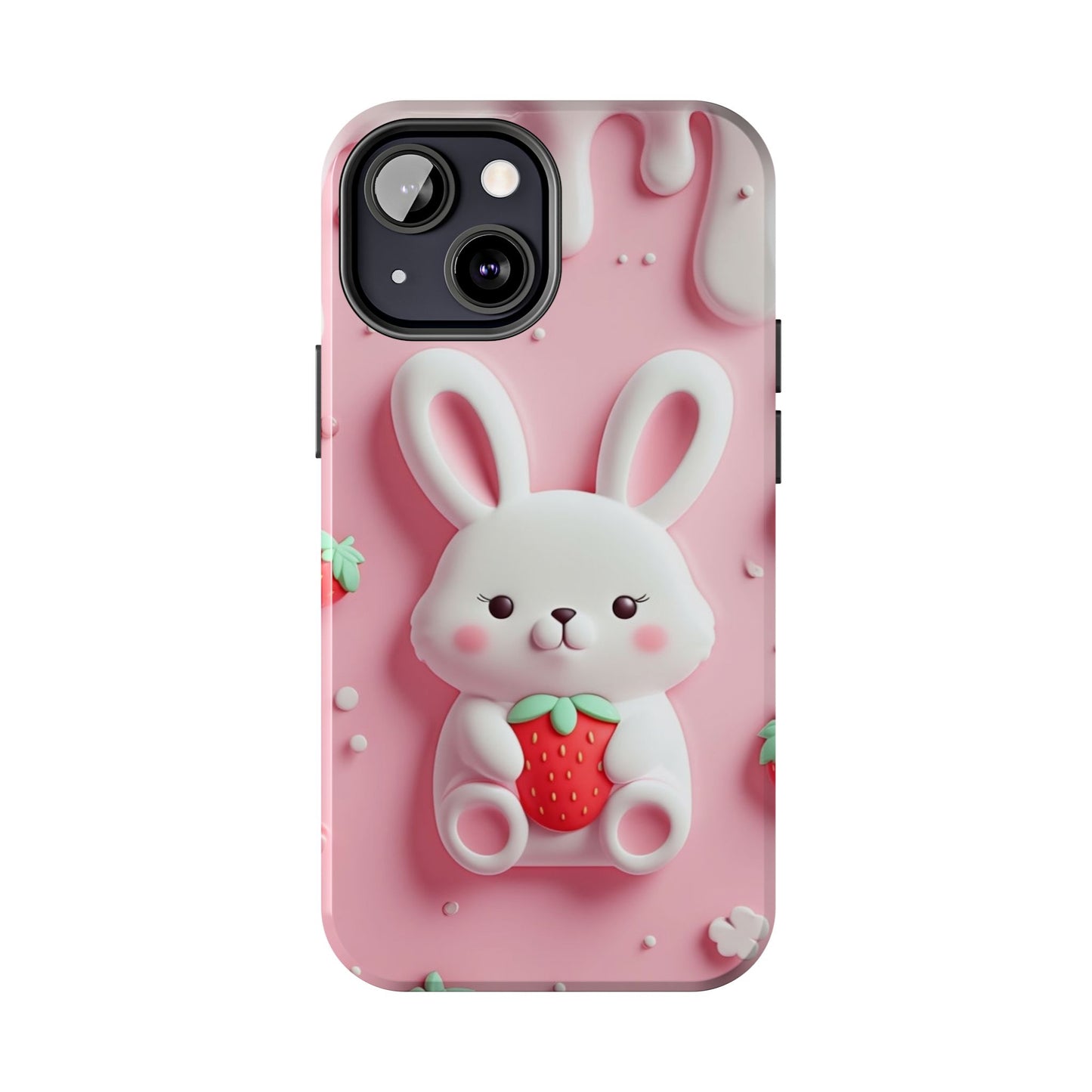 Cute Bunny Strawberry Tough Phone Case - Perfect for Kids & Spring Celebrations