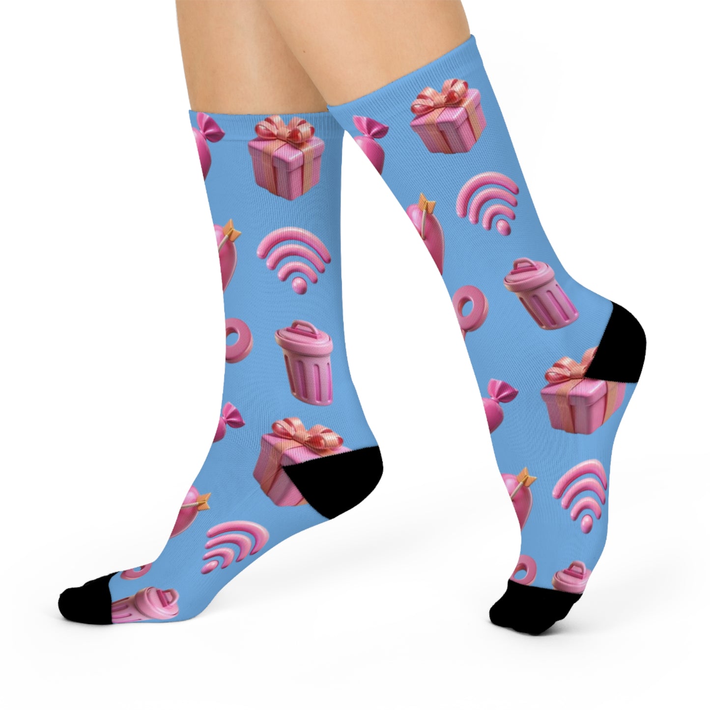 Cushioned Crew Socks- Cute Hearts Valentines