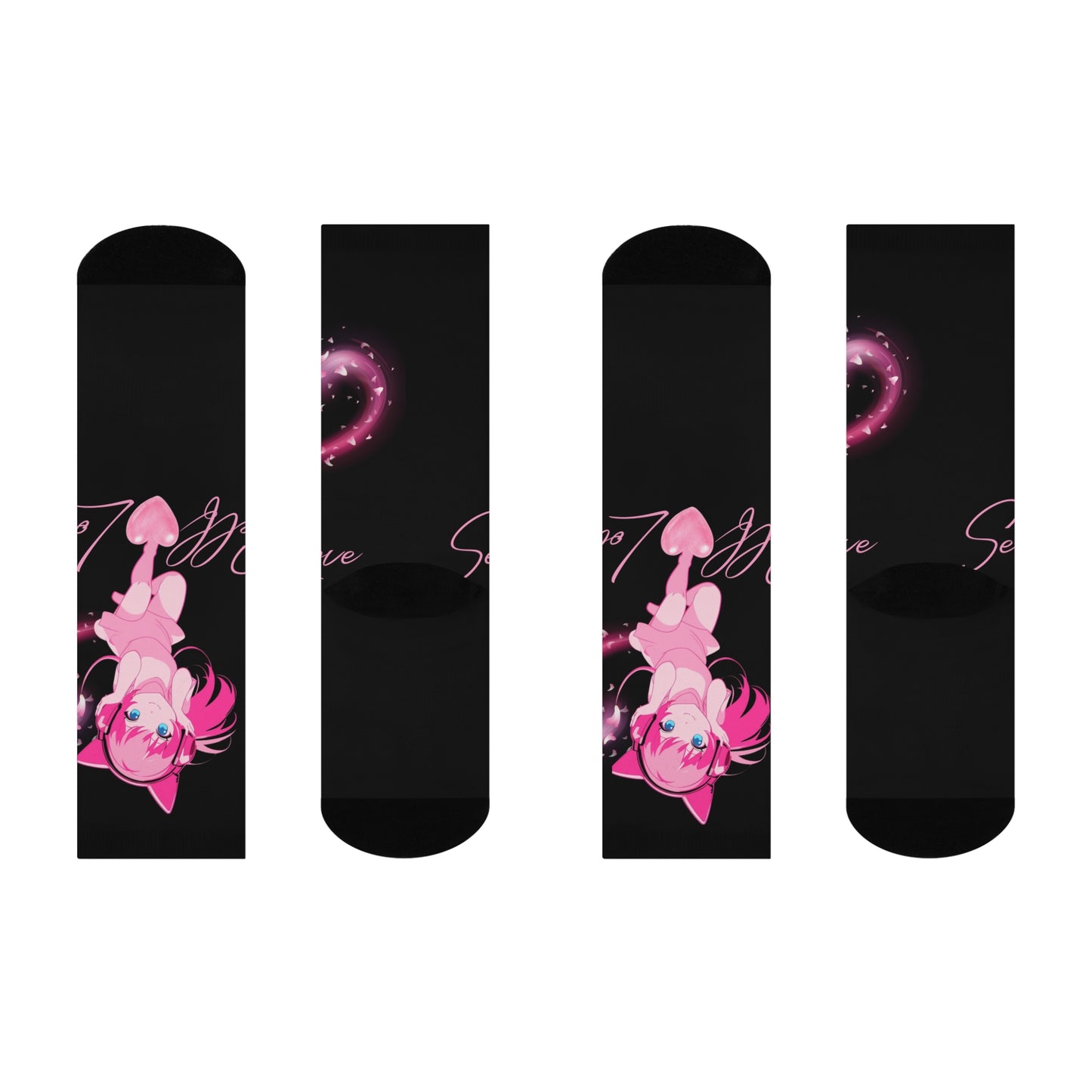 Socks- Cute Pink Anime Love Crew | Stylish Graphic Socks for Girls