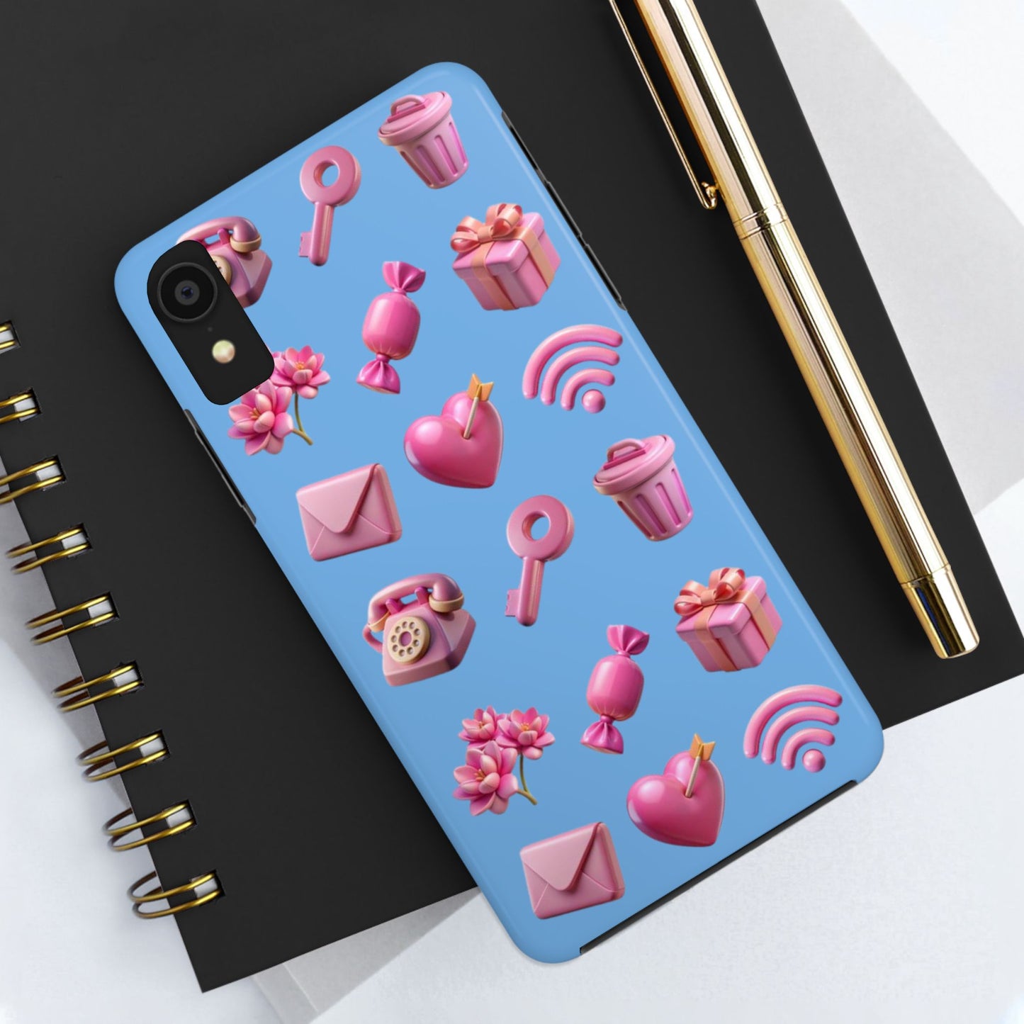 Cute and Colorful Tough Phone Case - Pink Emojis Design