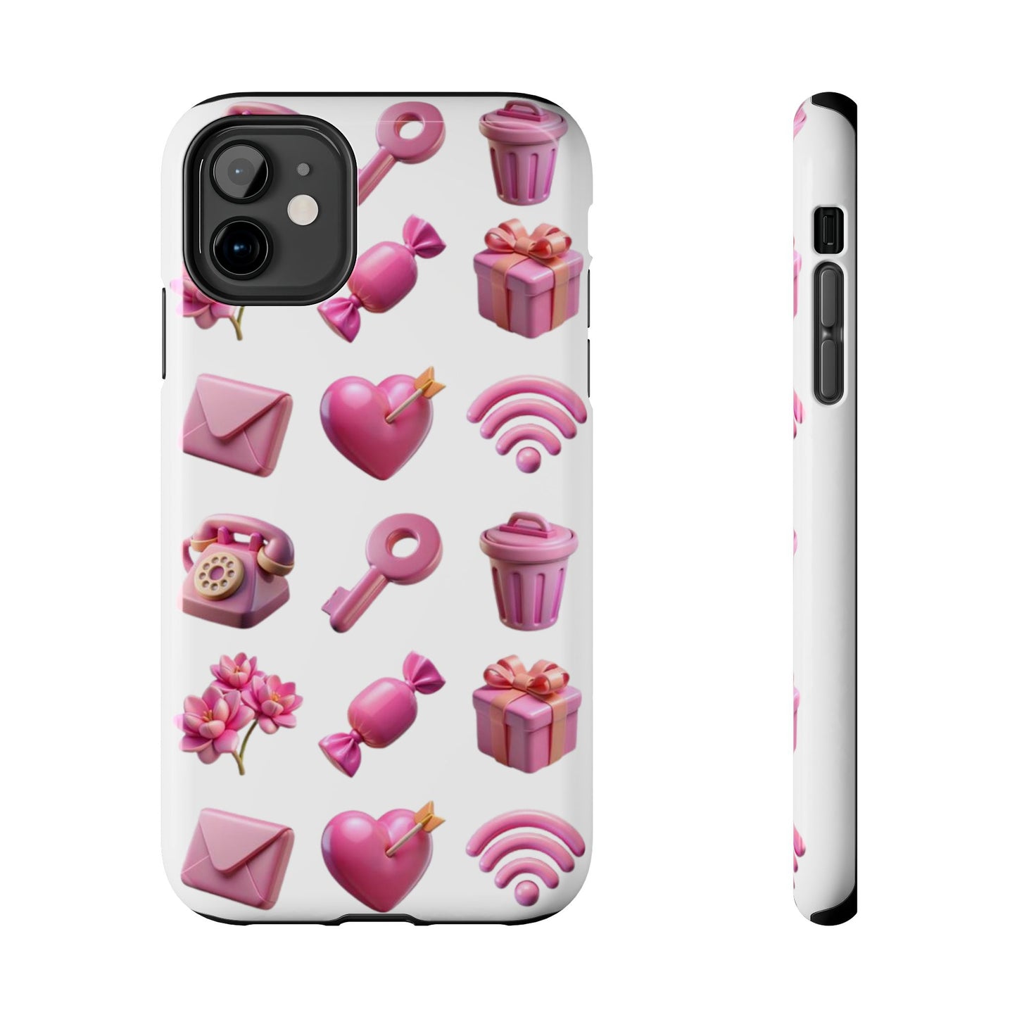 Cute and Colorful Tough Phone Case - Pink Emojis Design