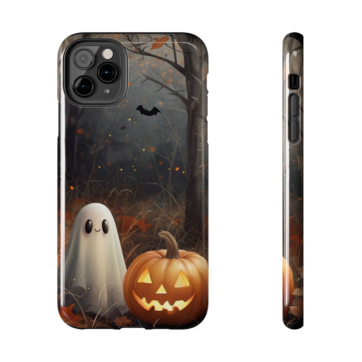 Spooky Halloween Phone Case - Tough Protective Cover with Ghost and Pumpkin Design