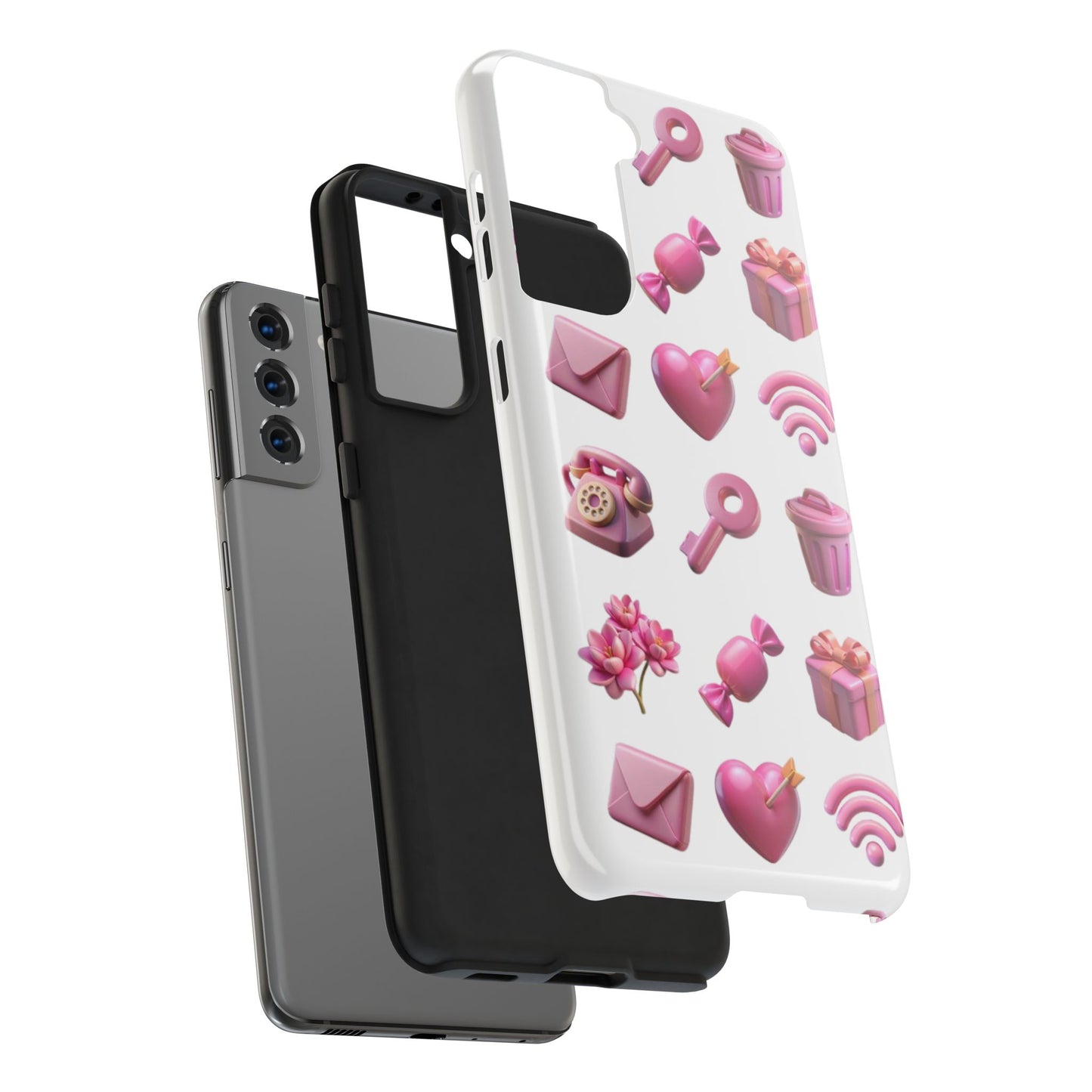 Cute and Colorful Tough Phone Case - Pink Emojis Design