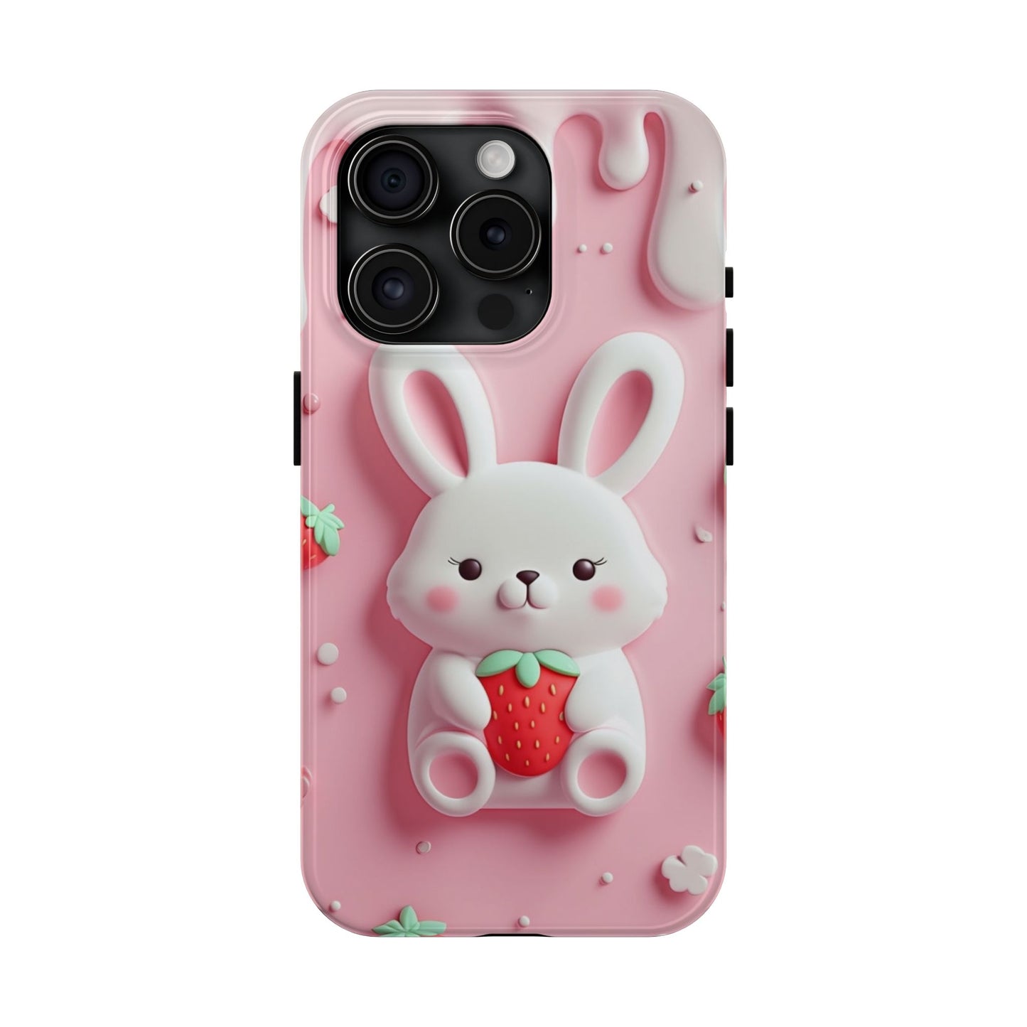 Cute Bunny Strawberry Tough Phone Case - Perfect for Kids & Spring Celebrations
