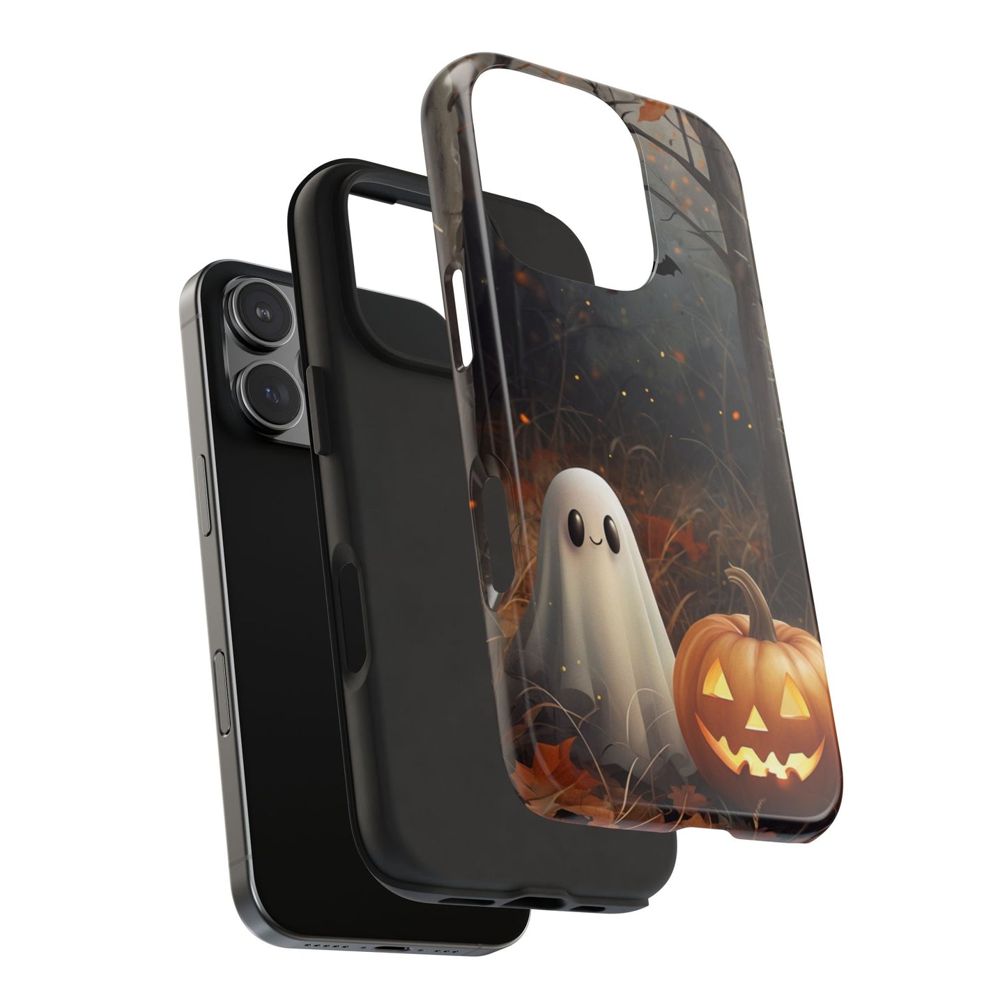Spooky Halloween Phone Case - Tough Protective Cover with Ghost and Pumpkin Design