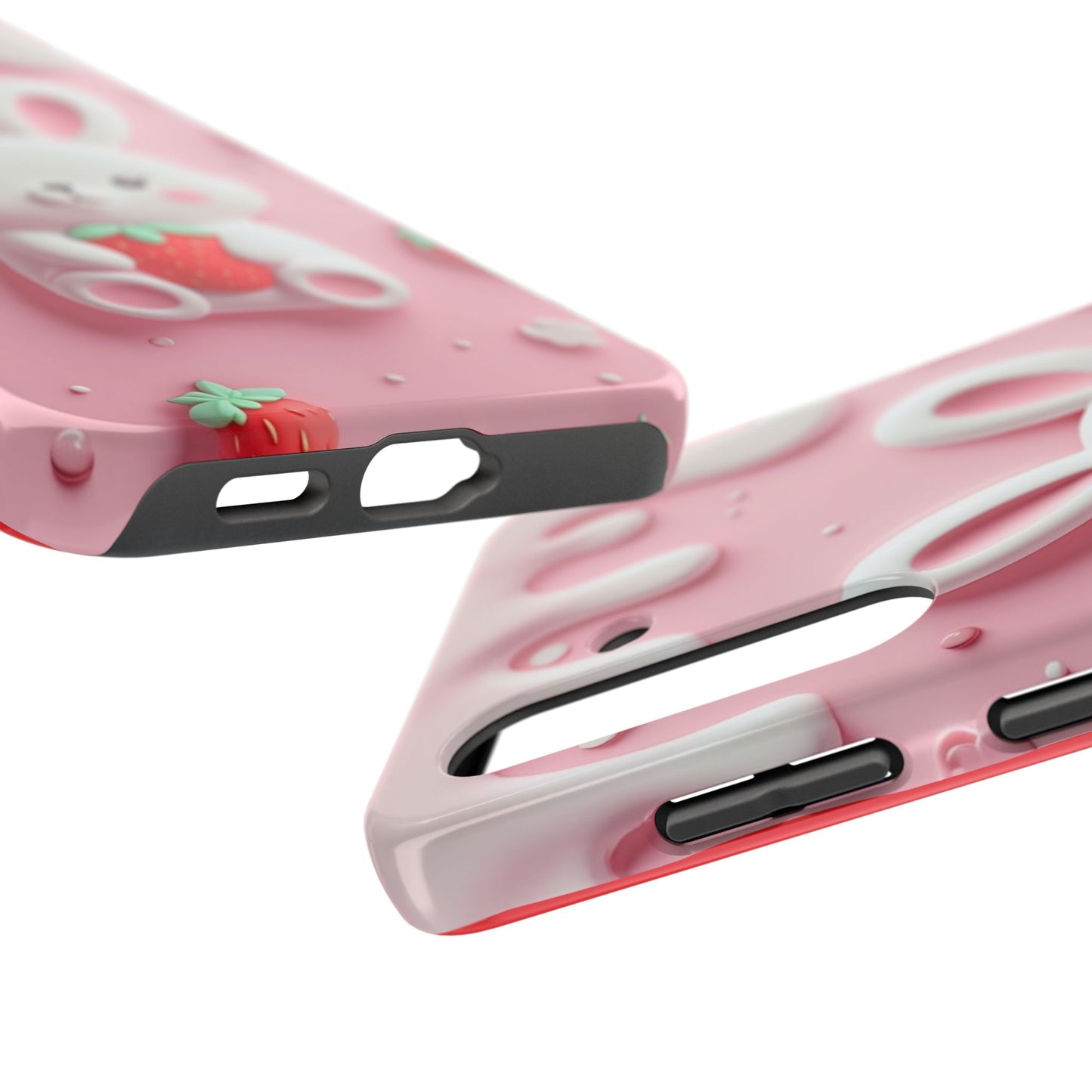 Cute Bunny Strawberry Tough Phone Case - Perfect for Kids & Spring Celebrations