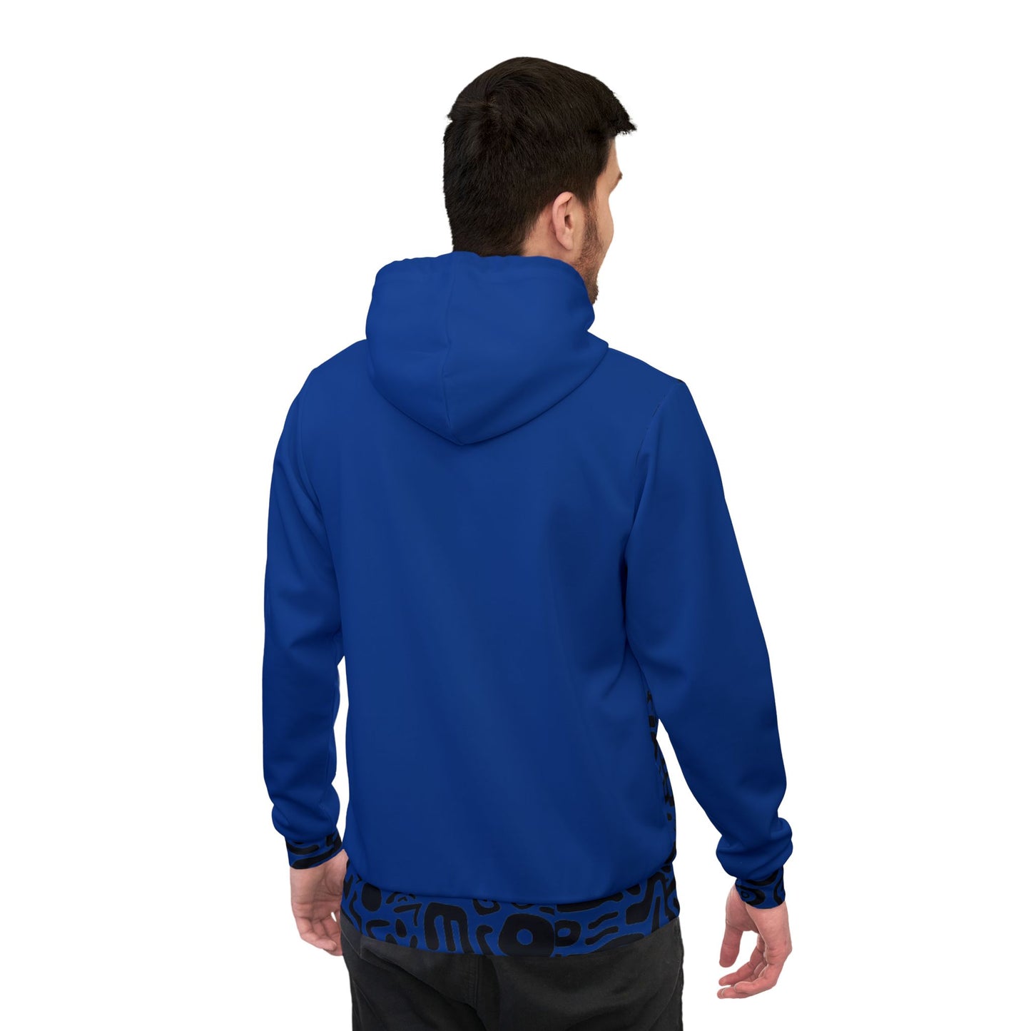 🔥 Bold Dark Blue & Black Tribal Pattern Hoodie – Edgy Streetwear for Men & Women