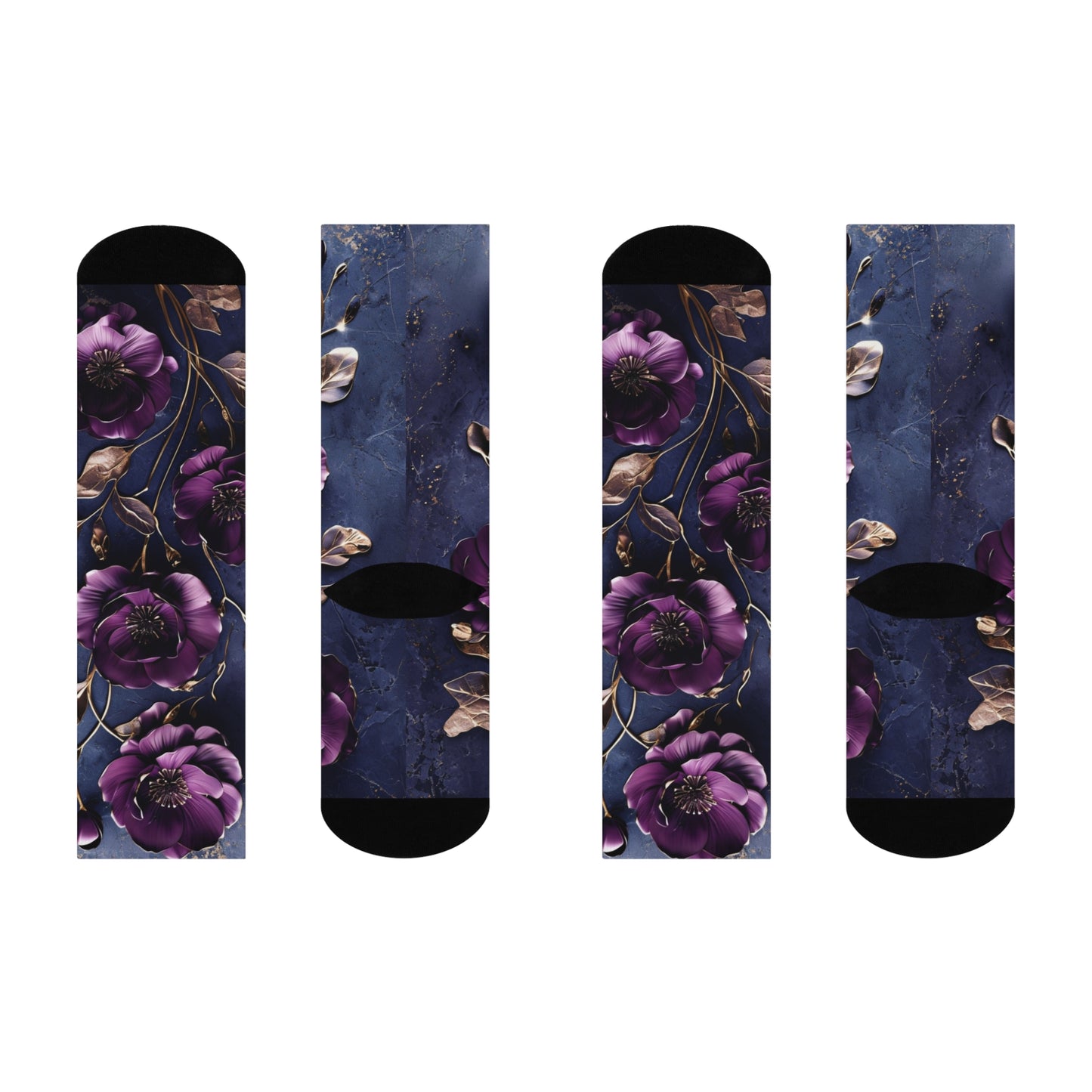 Cushioned Crew Socks Antique Purple Roses