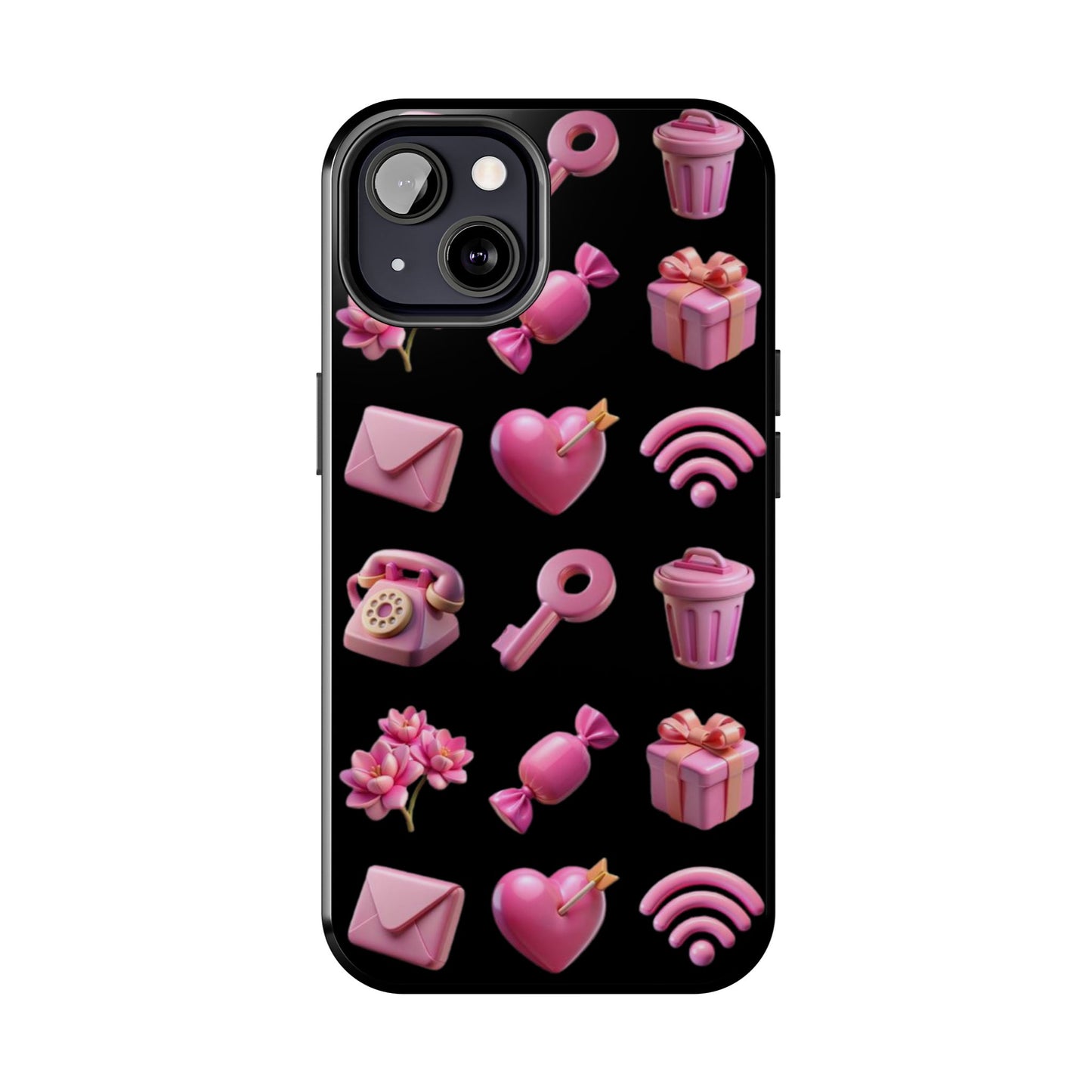 Cute and Colorful Tough Phone Case - Pink Emojis Design